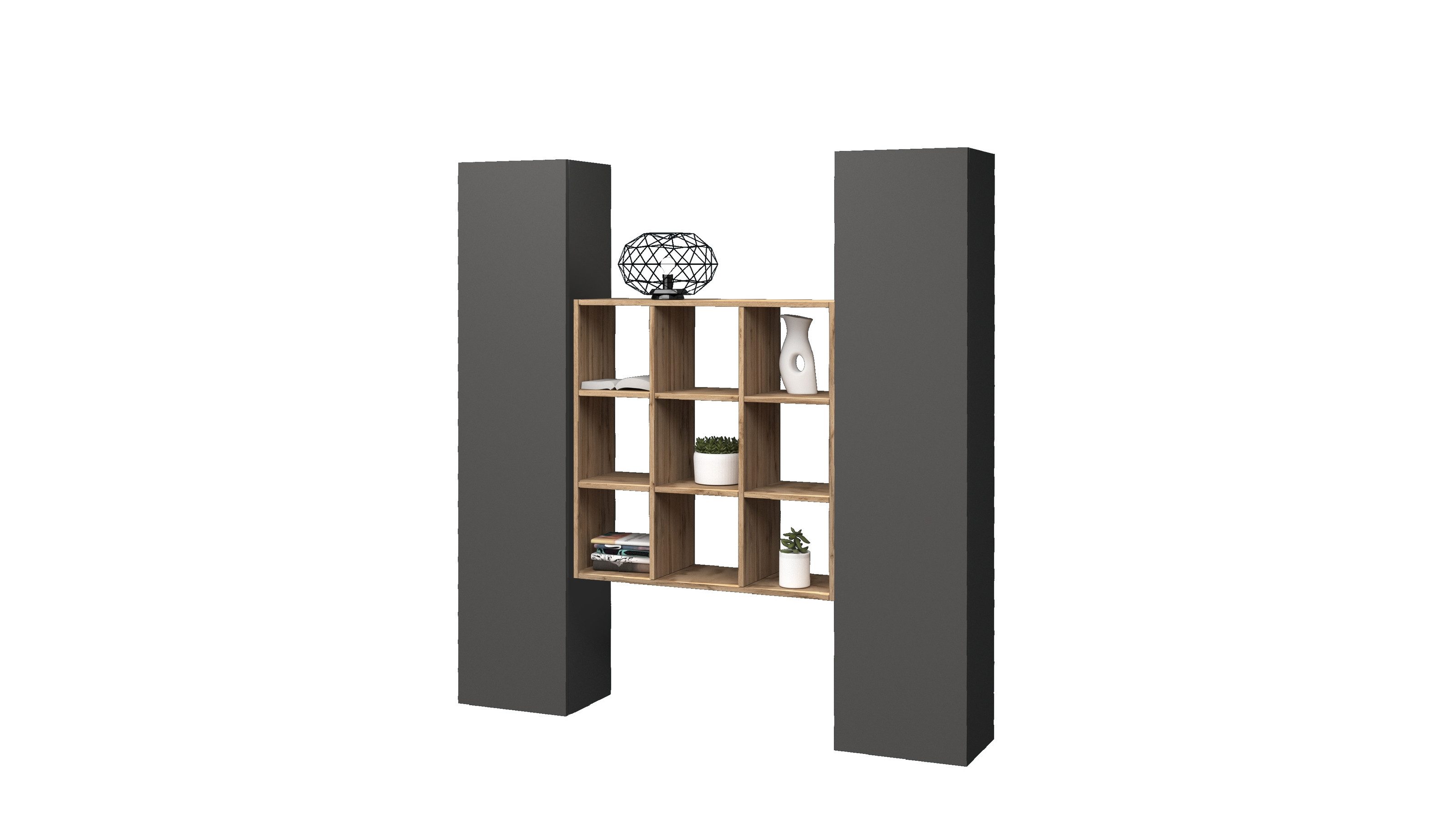 Web Furniture Wohnwand (3-teilig) in Anthrazit matt - 170x180x30 (BxHxT), (3-teilig)