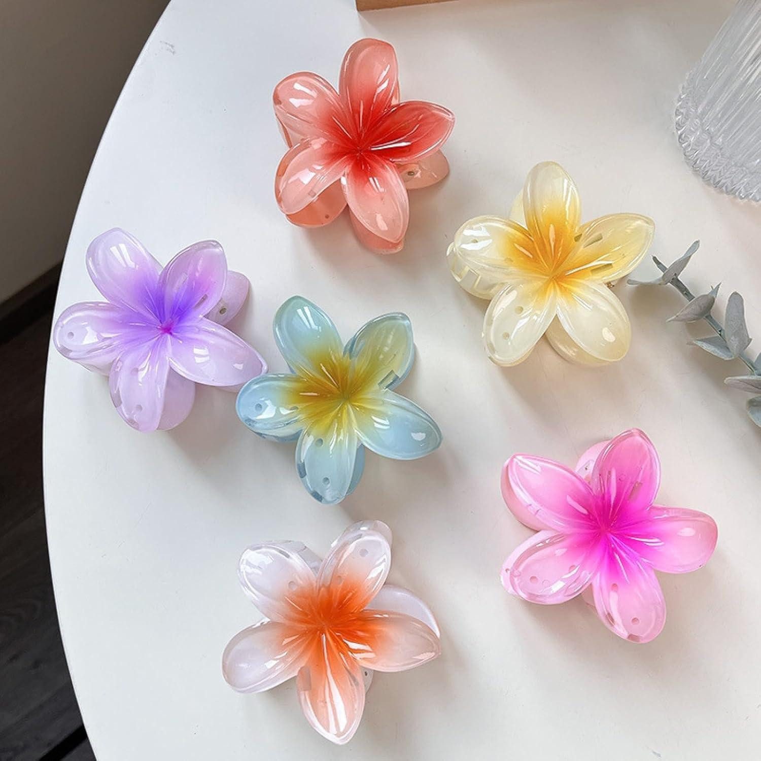 Aucuu Haarklammer 6er Set Flower Hair Clips Acryl Haarspangen Hawaii Blumen Haarklammern