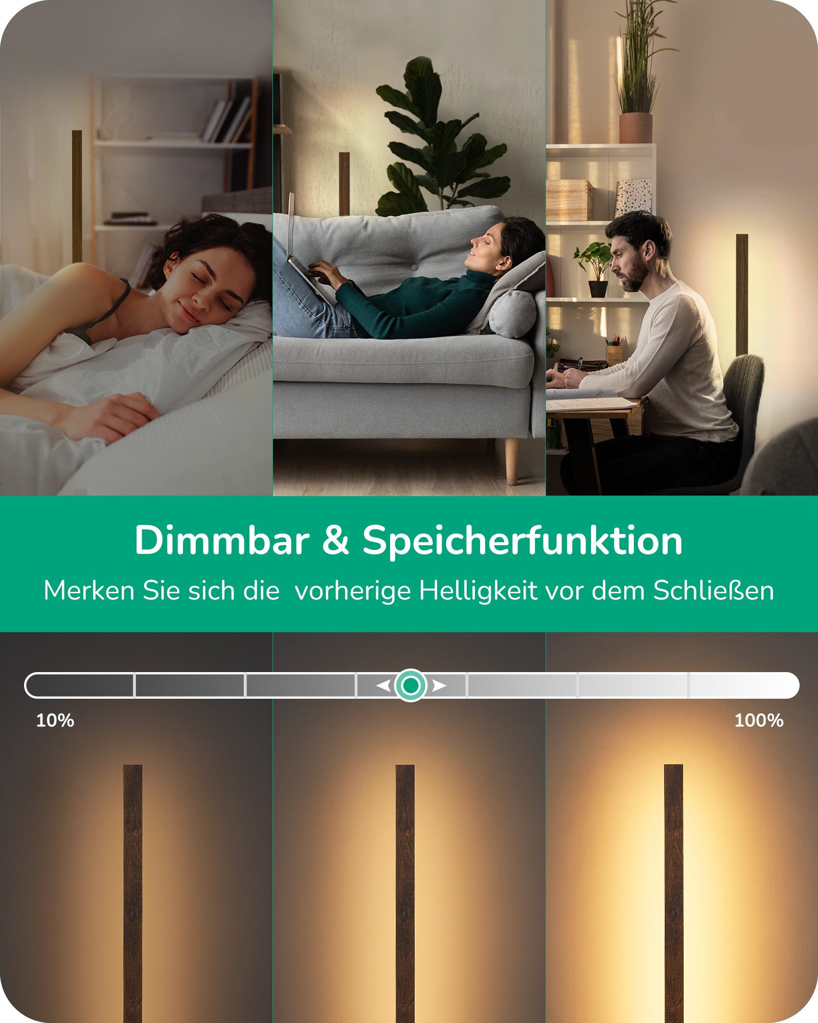 EDISHINE LED Stehlampe Holz, Stehleuchte Dimmbar, LED fest integriert, Warm günstig online kaufen