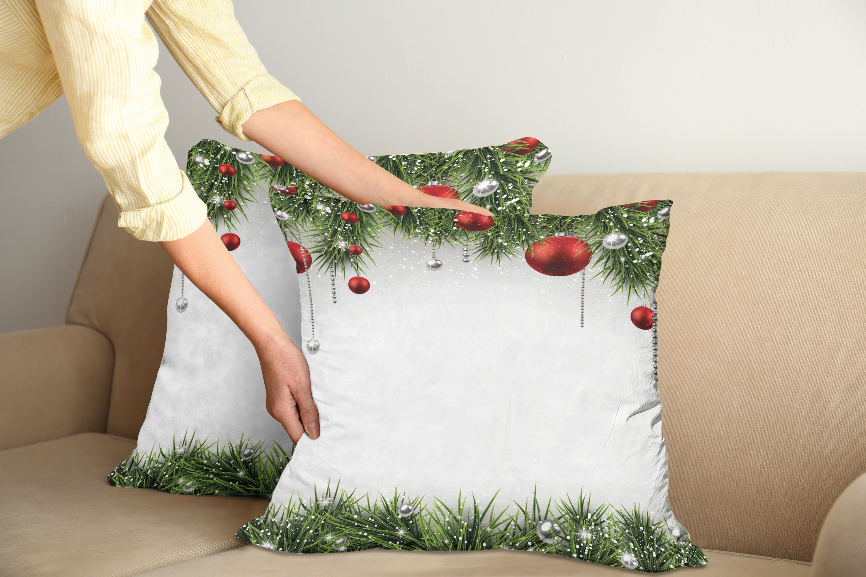 (2 Balls Ornaments Weihnachten Abakuhaus Accent Kissenbezüge Doppelseitiger Stück), Modern Digitaldruck, Baum