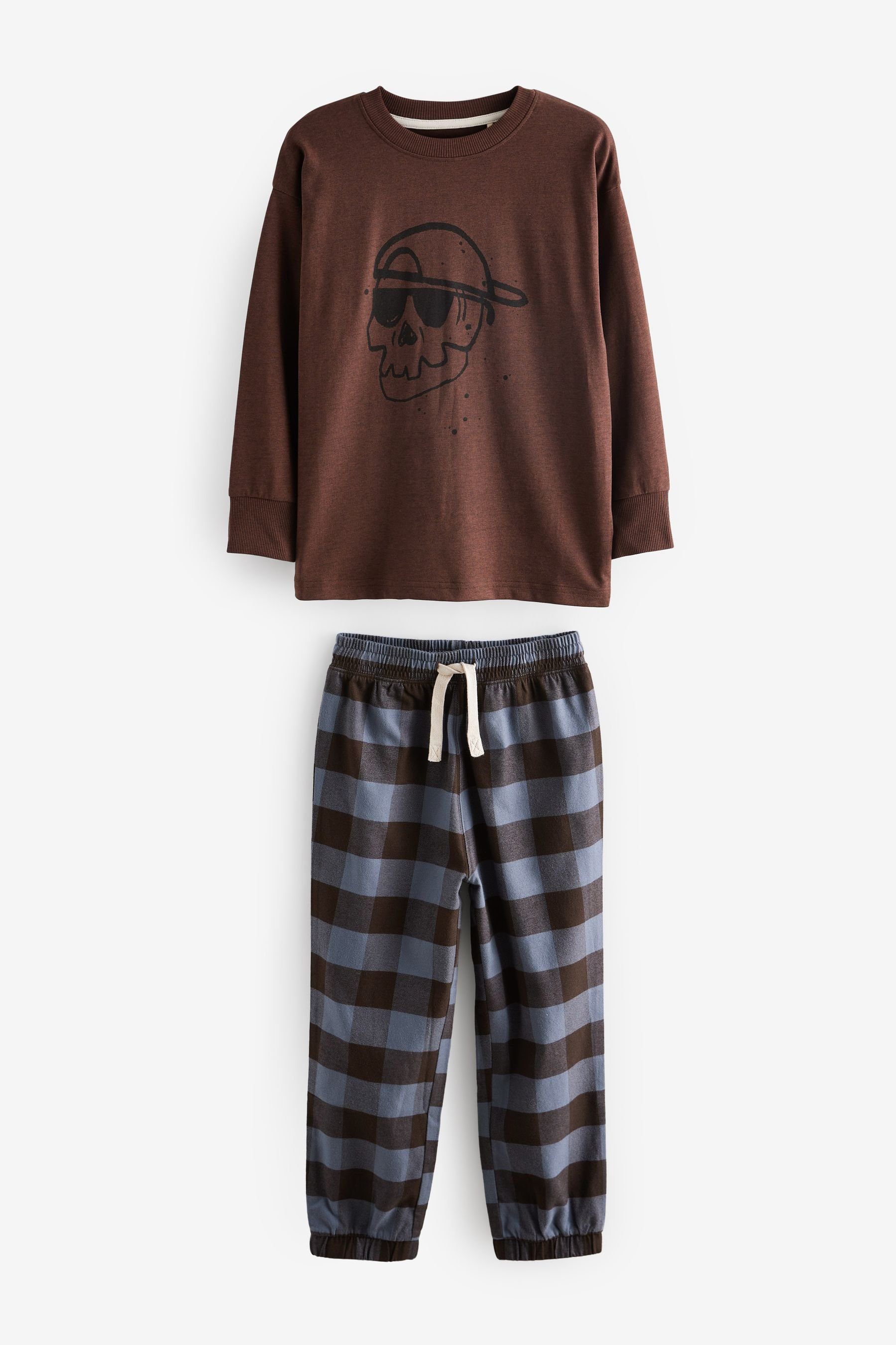 Next Pyjama Karierte Pyjamahose (2 tlg) Chocolate Brown Skull