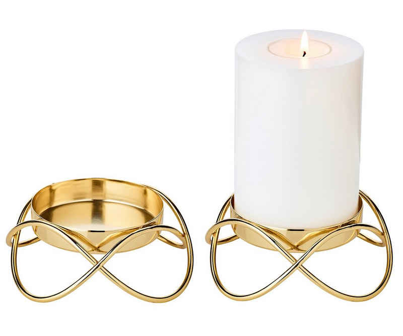 EDZARD Kerzenständer Bastia (2er-Set), Kerzenleuchter mit Gold-Optik, Kerzenständer für Stumpenkerzen, modernes Design, vernickelt, Höhe 4.5 cm