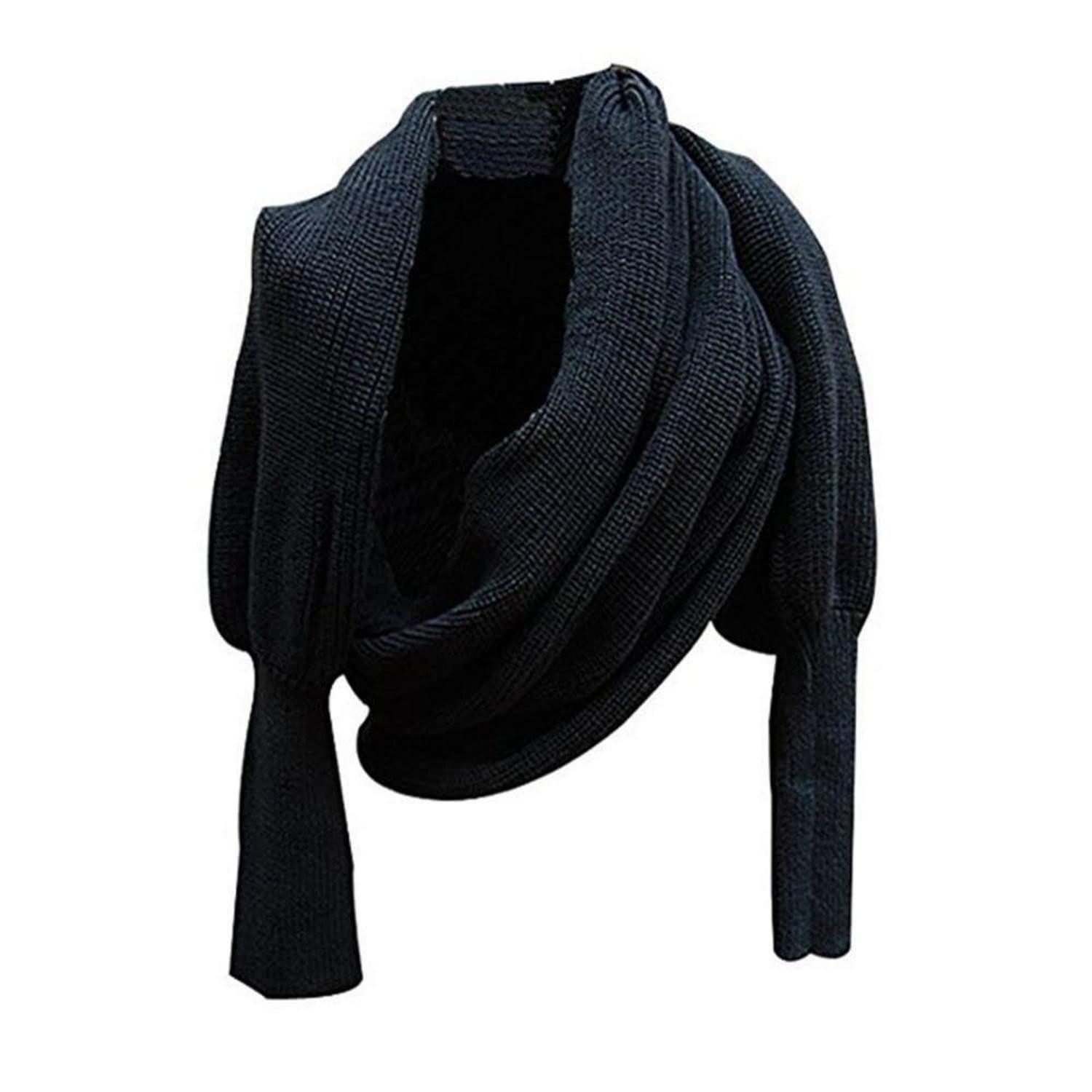 LuxusKollektion Strickschal Damen Schal Umhang mit Ärmeln Strick Warm Schwarz, (1-St)