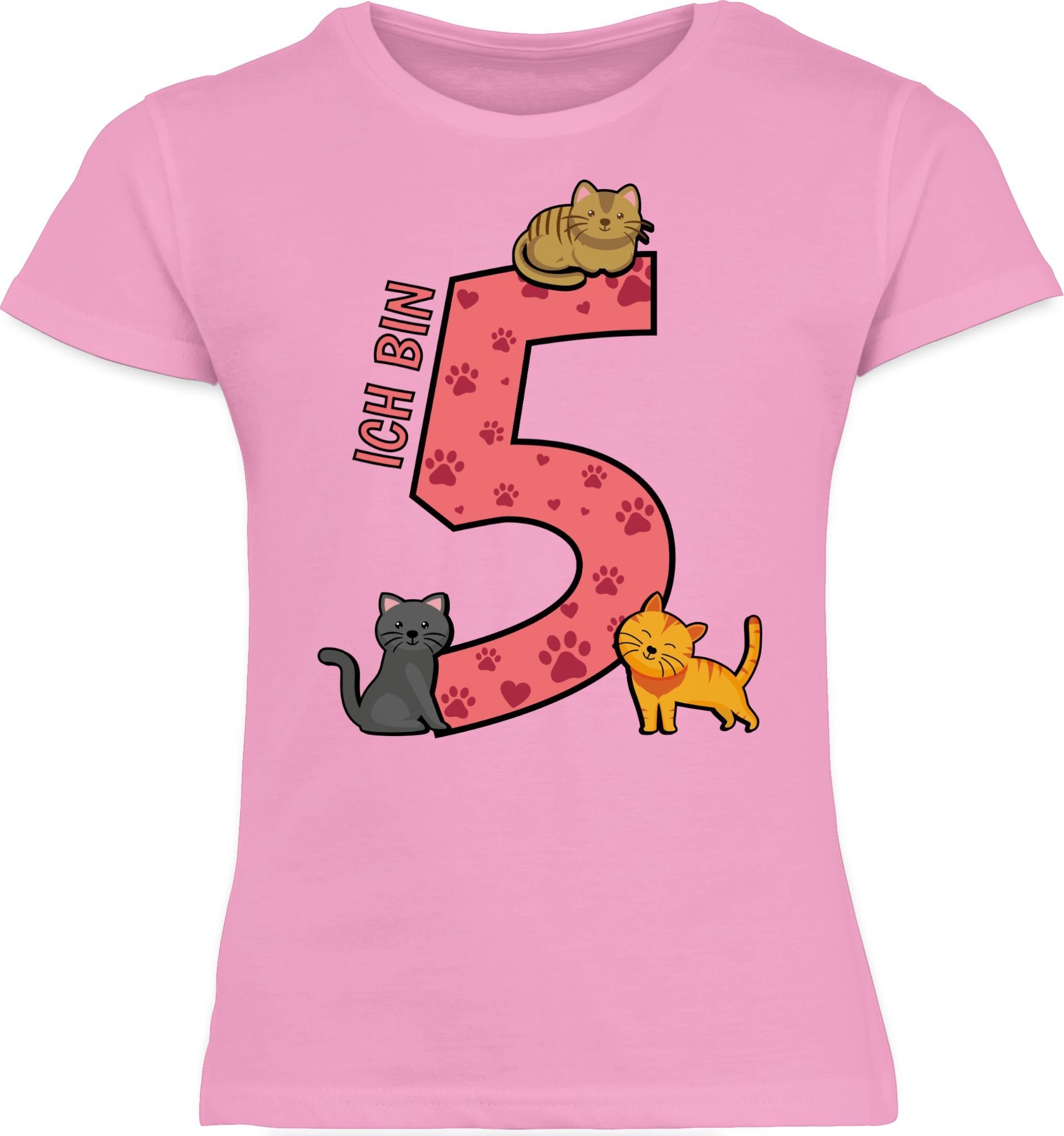 Fünfter 3 5. T-Shirt Katzen Shirtracer Geburtstag Rosa