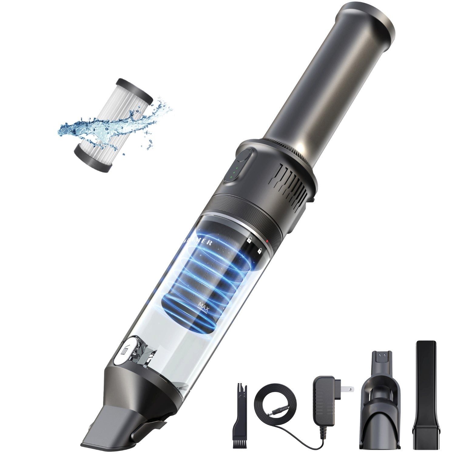 KLAMER Akku-Handstaubsauger 140W, Leistungsstark mit 16.000 PA und 36 min Laufzeit, Kabelloser Ha…, 140 W, beutellos, 2 Stufen, kabellos, wechselbarer HEPA-Filter