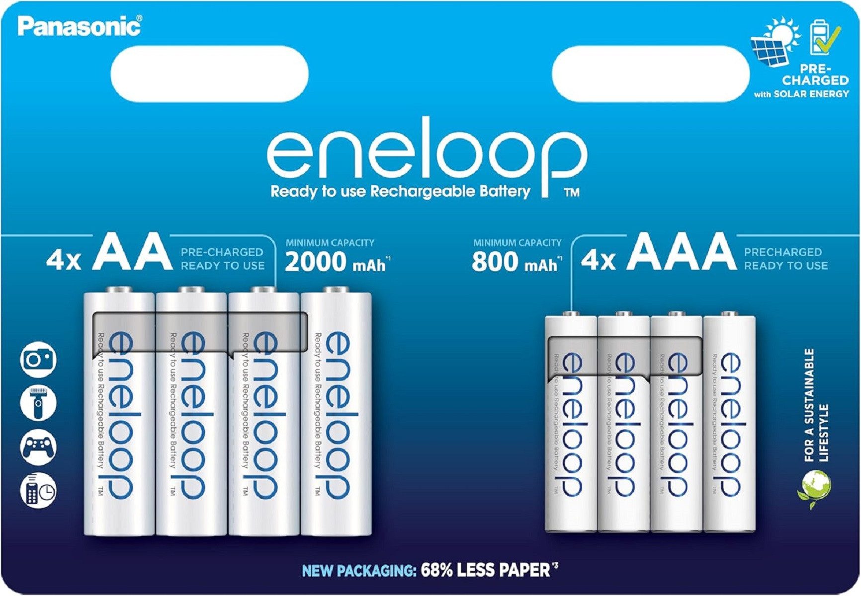 eneloop Kombipack – 4x AA & 4x AAA Akkus, vorgeladen mit Solarenergie Batterie