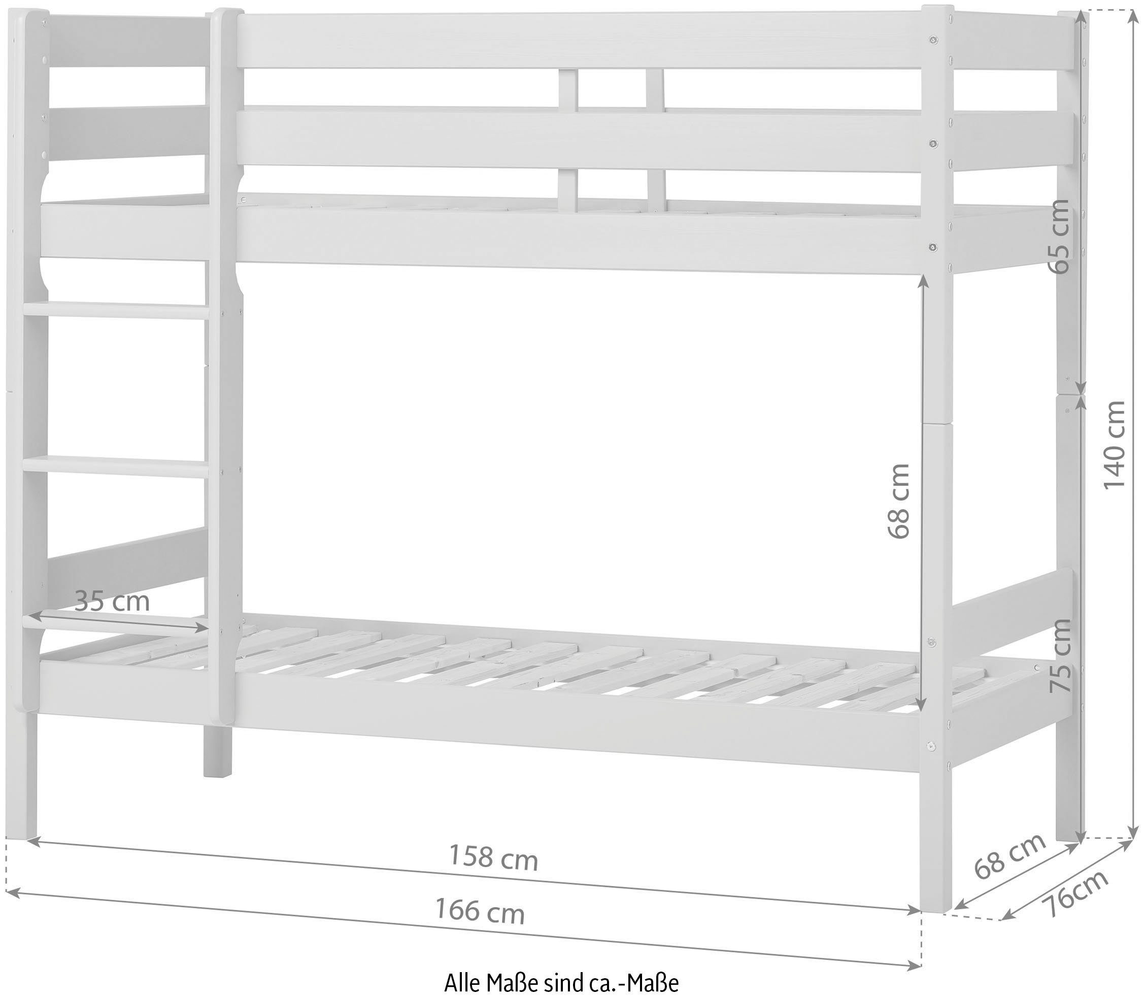 Größe Comfort, Hoppekids Etagenbett Matratze, Massivholz, wählbar ECO und Grau Lattenrost mit wahlweise aus