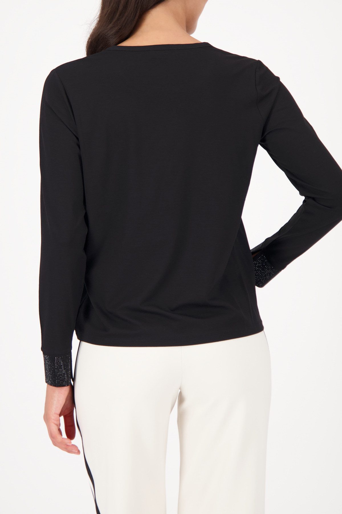 Monari Langarmbluse Schluse Schmuckdetail Regular fit mit Rundhalsausschnitt mit Schlitz