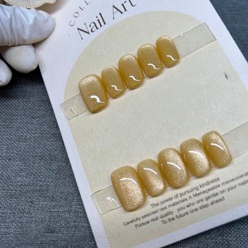 JOHNRAMBO Kunstfingernägel Künstliche Goldgelber Glitzer Nails Handgefertigte Fingernägel, 10 künstlichen