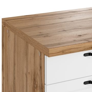 Lomadox Küchenzeile MONTERREY-03, Küchenblock Küchenmöbel, 360/240cm, weiß mit Eiche