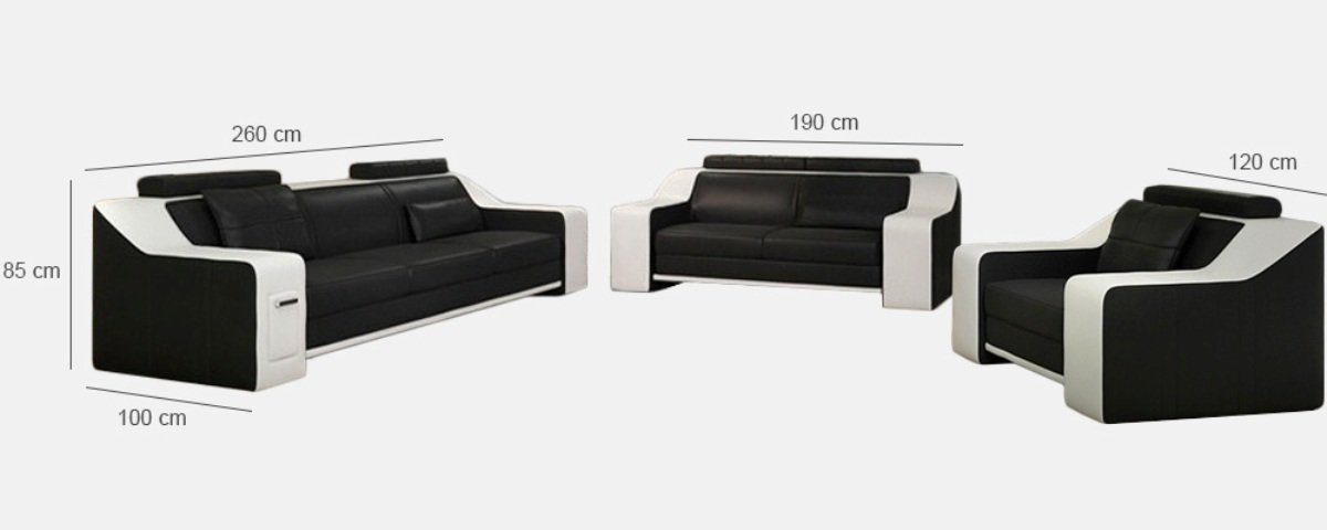 Europe HuttenGB, Sofas Sofa Ledersofa Sofa 3+2+1 JVmoebel Sofagarnitur Couch in Made Set