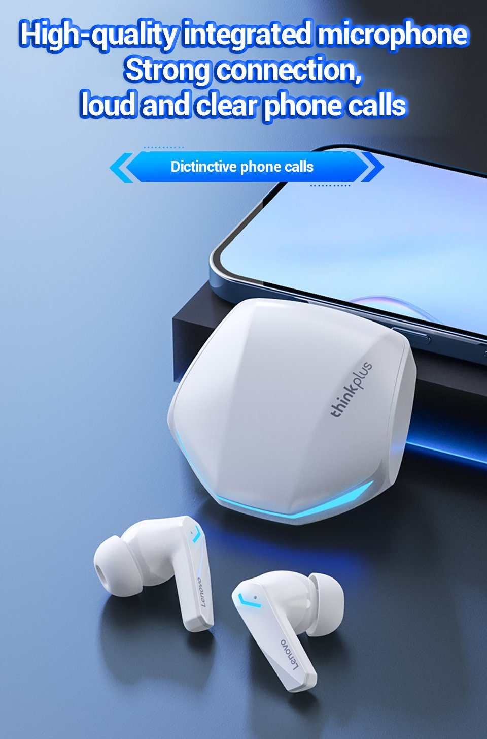 Hifi GM2 Assistant, Stereo-Ohrhörer mit 5.3, mAh 300 Pro Wireless, Lenovo Siri, Bluetooth Touch-Steuerung Bluetooth-Kopfhörer Google mit (True Gaming Kopfhörer-Ladehülle Weiß)