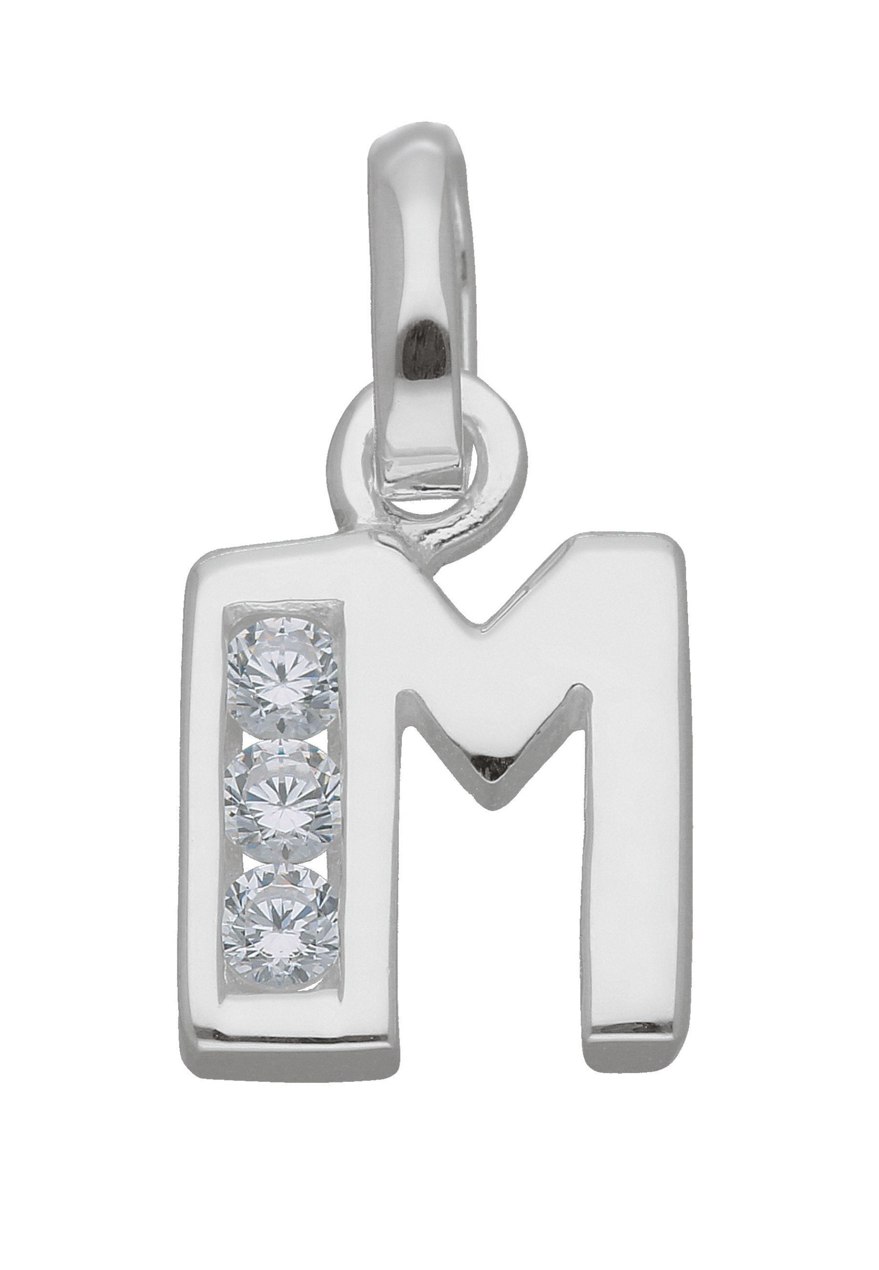 Adelia´s Namenskette Halskette - Namenskette mit Buchstabenanhänger M mit Zirkonia, Schmuckset mit bis 45 cm stufenlos verstellbarer 925 Silber Halskette