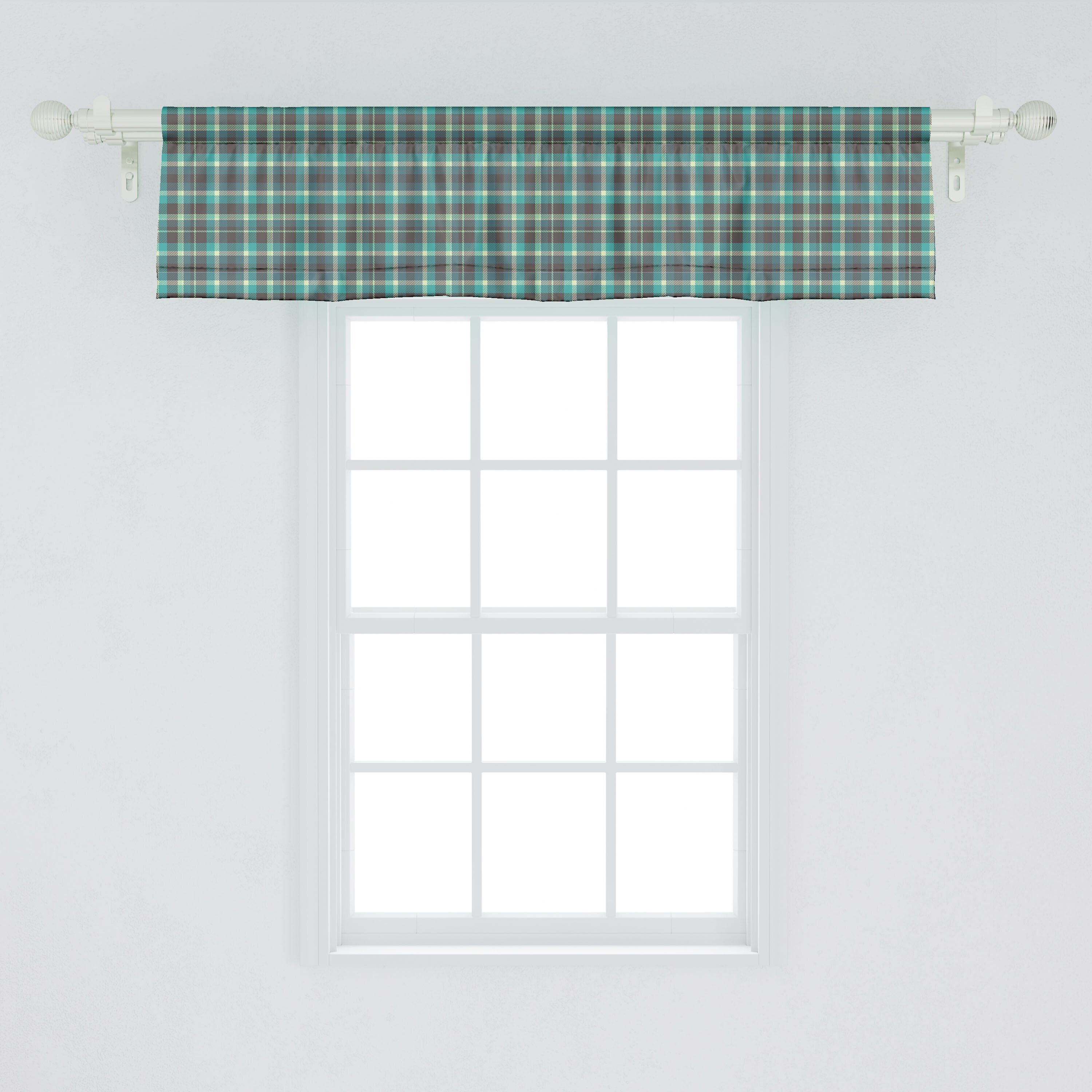 Scheibengardine Vorhang Volant für Küche Tartan Microfaser, Dekor mit Stangentasche, traditionelle Schlafzimmer Abakuhaus, Abstrakt