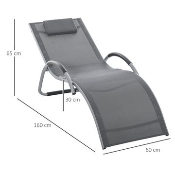 Outsunny Gartenliege mit Kissen Sonnenliege ergonomisch Aluminium Texteline Dunkelgrau, Set, 1 St., Relaxliege, 160L x 60B x 65H cm