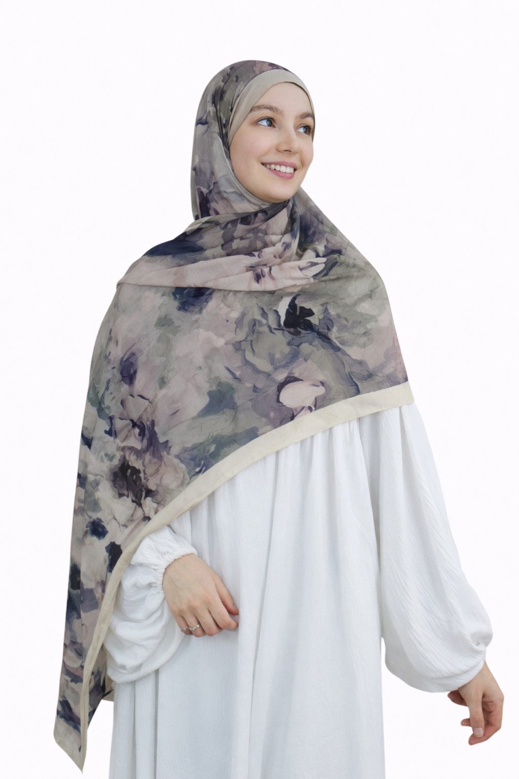 Aymasal Kopftuch Printed Soft Hijab Aquarell Look Kopftuch Schal Modest Fashion Trend, Printed Soft Hijab aus Baumwolle 187x70 cm
