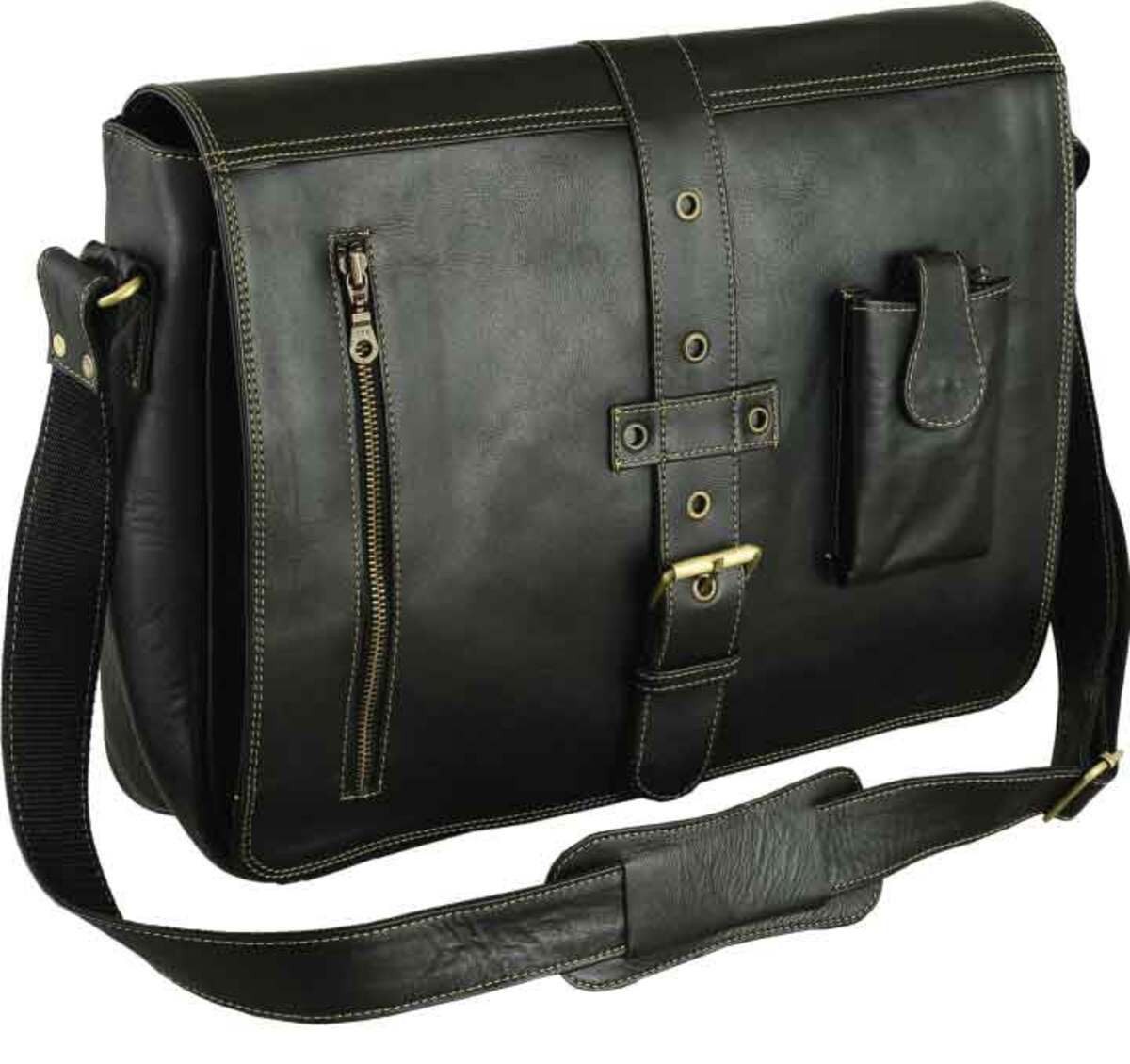 Fuente Leather Wears Laptoptasche Herren Aktentasche Umhängetasche Rindleder Schwarz