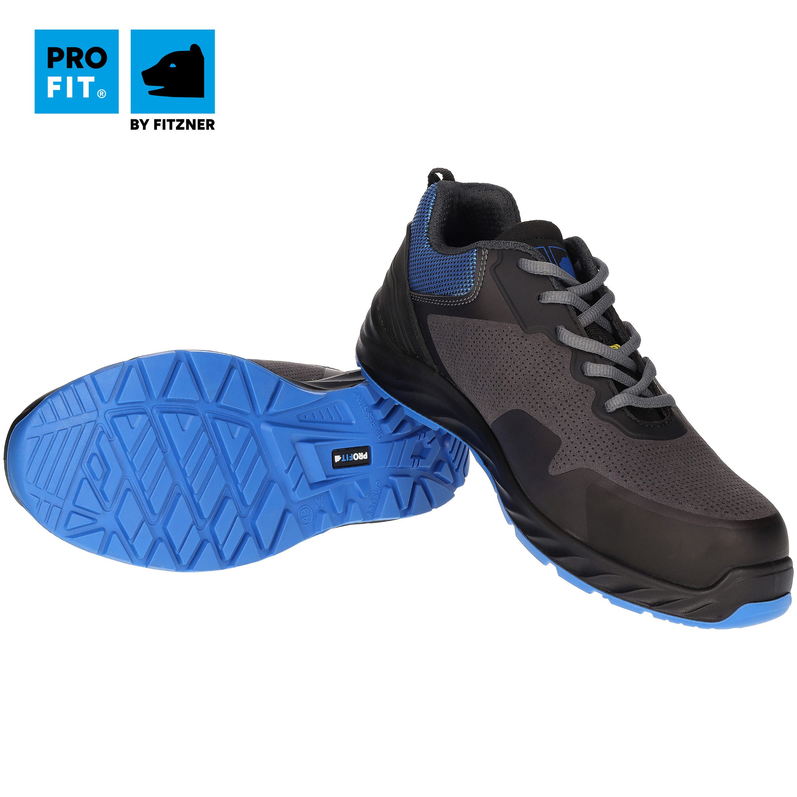 PRO FIT 142 ESD Sicherheitsschuhe S3 "Arctos L low", schwarz/blau, Arbeitsschuh (1, Paar) Metallfrei, Atmungsaktiv, Kunststoffkappe