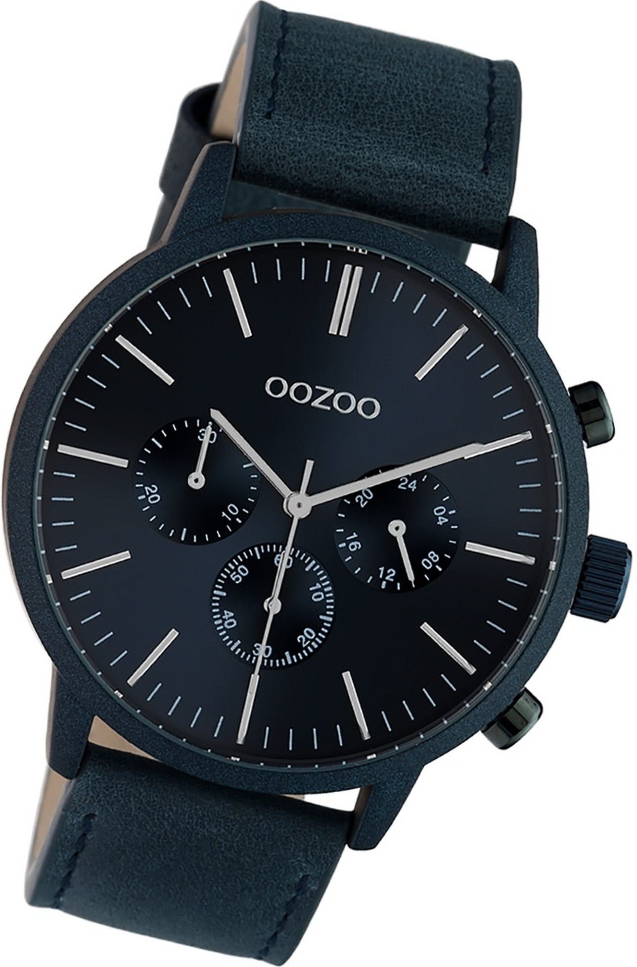 OOZOO Quarzuhr Oozoo Leder Unisex Uhr C10918 Analog, Damen, Herrenuhr  Lederarmband dunkelblau, rundes Gehäuse, groß (45mm)