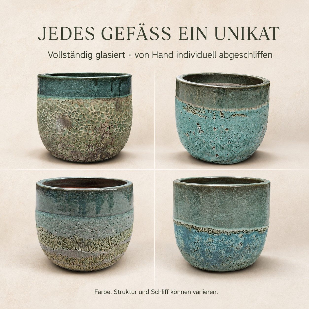 Teramico Blumentopf Pflanzgefäß "Brooklyn" Grün – Ø 20 bis 38 cm – Geätzte Struktur (1 St), Frostfest, UV-Fest