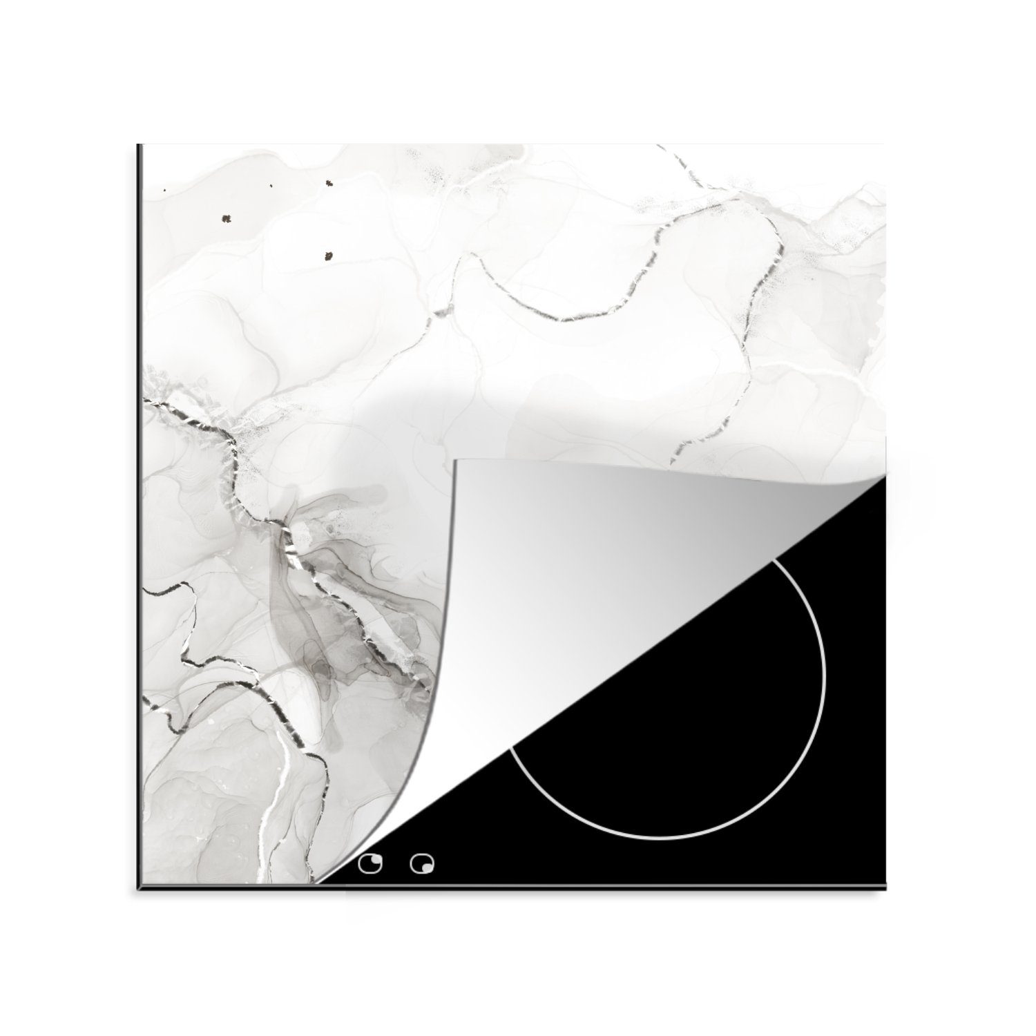 MuchoWow Herdblende-/Abdeckplatte Marmor - Grau - Muster, Vinyl, (1 tlg), 78x78 cm, Ceranfeldabdeckung, Arbeitsplatte für küche