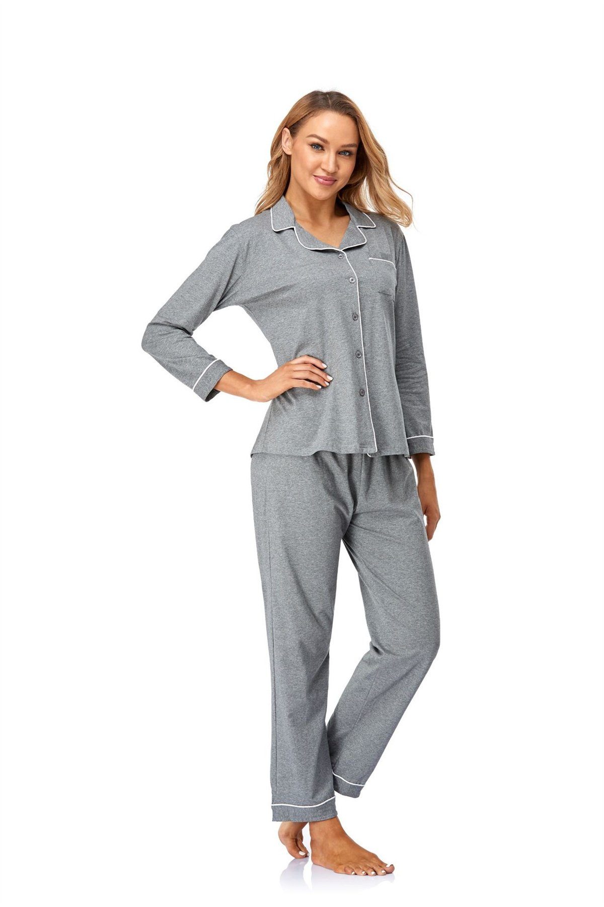 Pyjama-Set, bequem und Einfaches selected Damen, weich carefully für Pyjama grau Heimkleidungsset