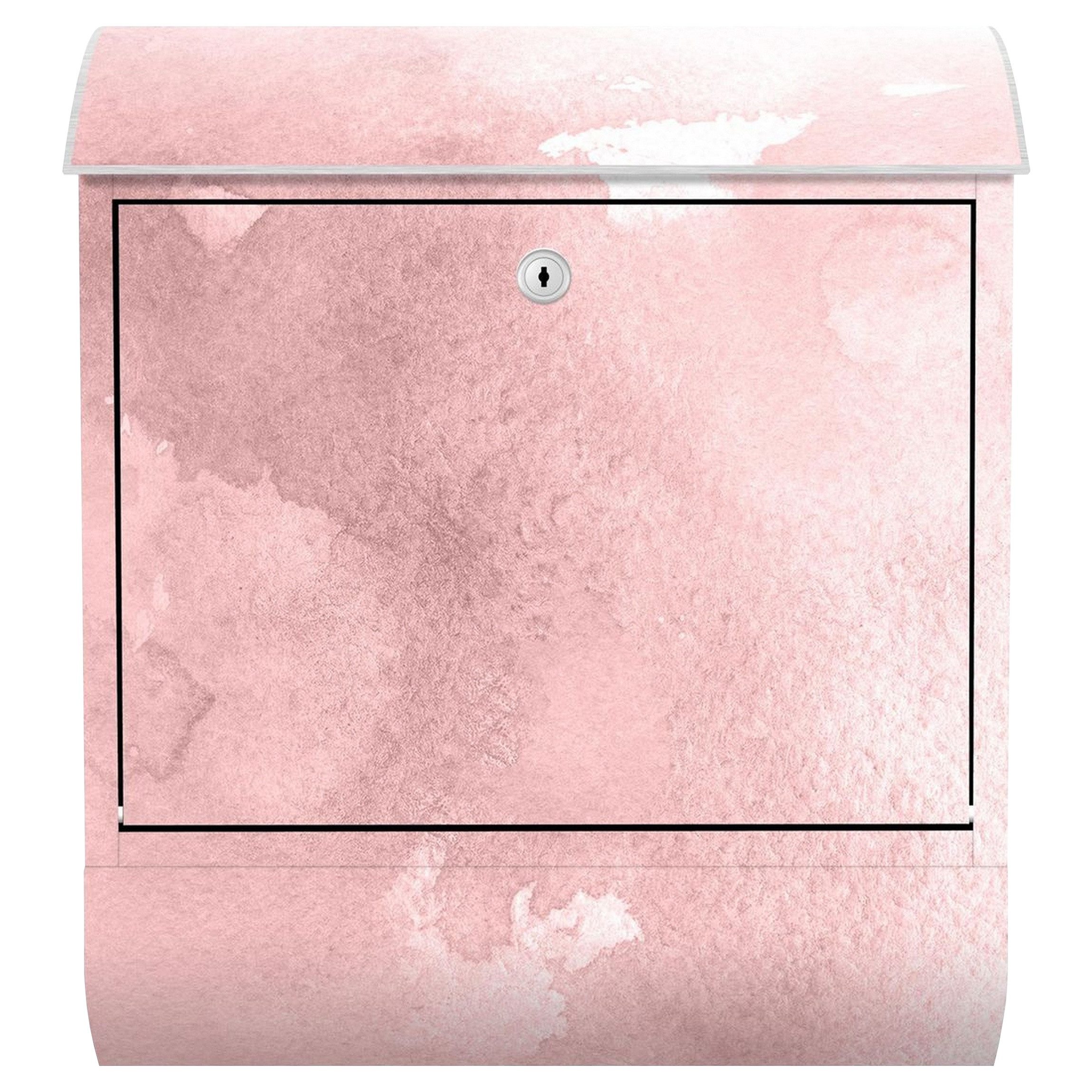 Bilderdepot24 Briefkasten Wandbriefkasten mit Zeitungsfach Motiv Aquarell Rosa Zuckerwatte (inkl. Zeitungsrolle und 3 Schlüssel), Motivdruck, wetterfest, UV-beständig, abschließbar, 46x39x13 cm