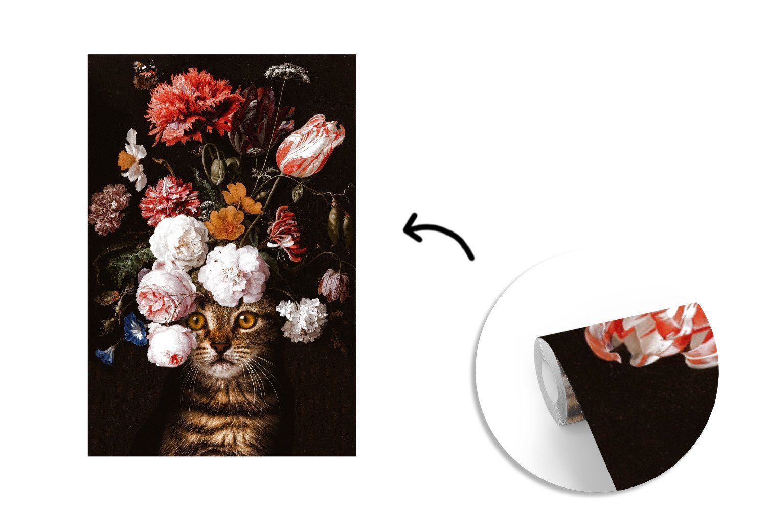 MuchoWow Fototapete Stillleben mit Heem Jan (3 Matt, Montagefertig Wandtapete für Vinyl Blumen - bedruckt, Katze, St), de - Davidsz Tapete Wohnzimmer