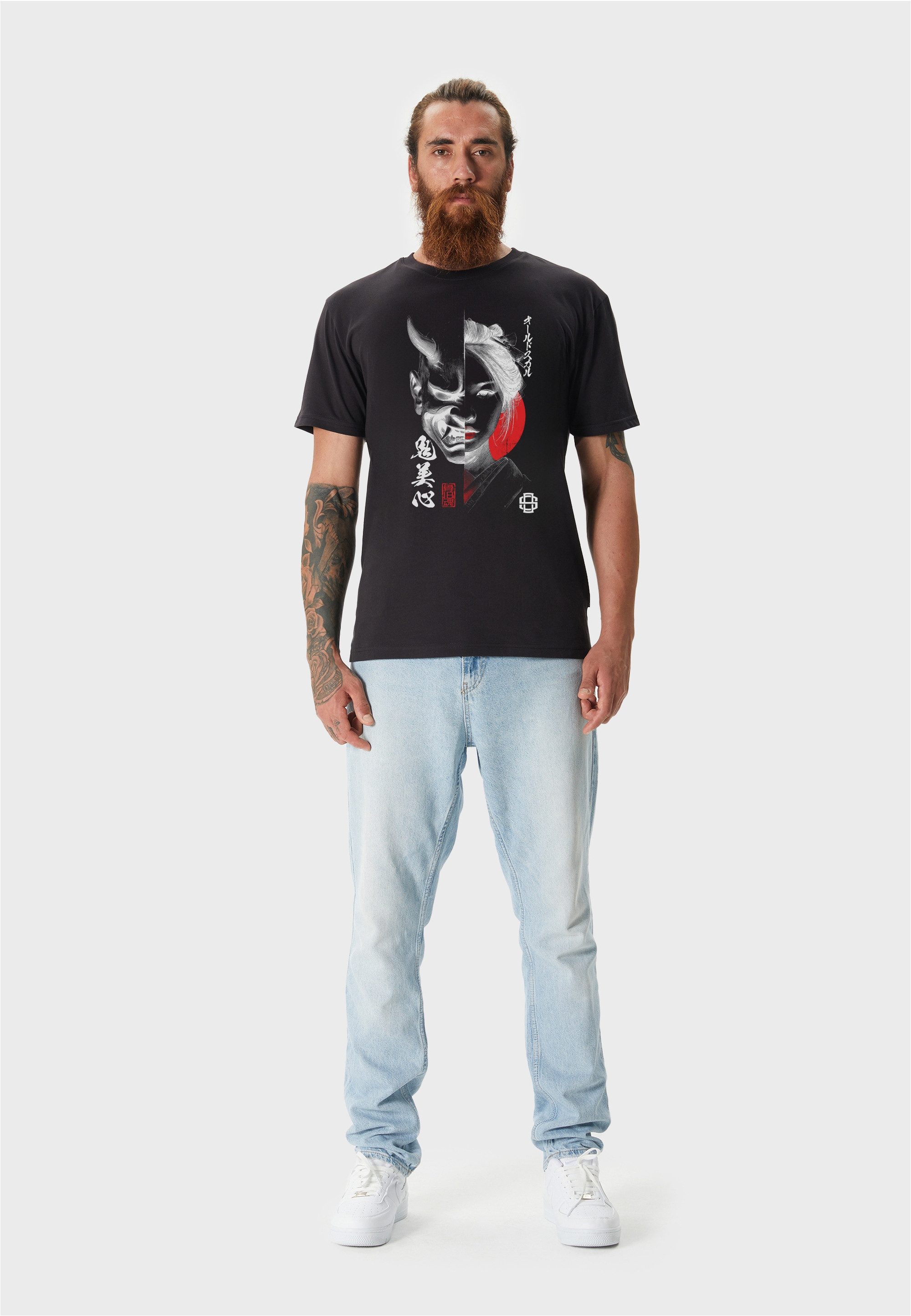 Oldskull T-Shirt Asian Oni Fusion Design mit großflächigem Fotodruck