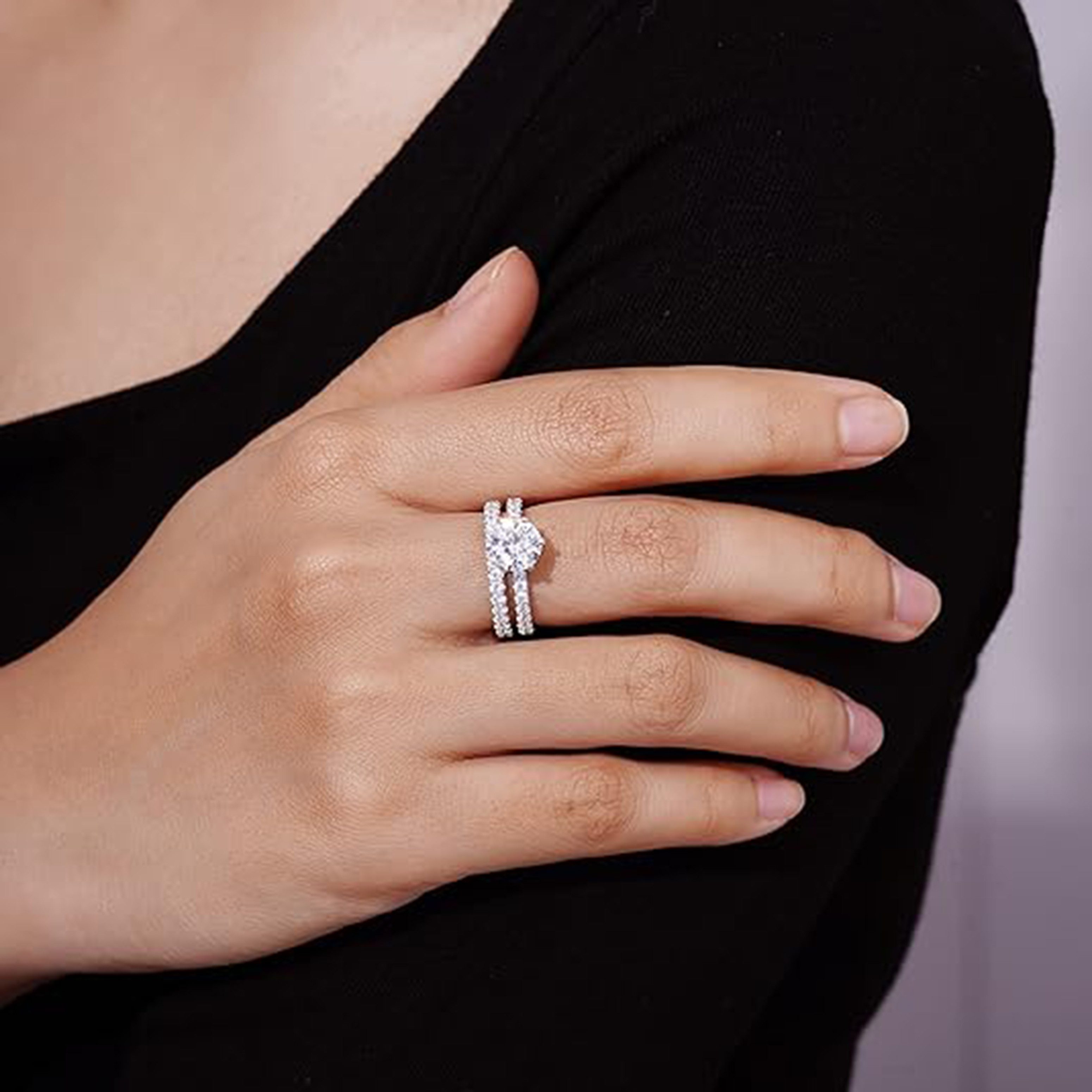 Jumpeak Verlobungsring 1,2ct runder Diamant aus Laborzucht, Ehering-Set (2-teiliges Set), D,vs1,3EX,IGI-Zertifikat,ring damen,geschenk