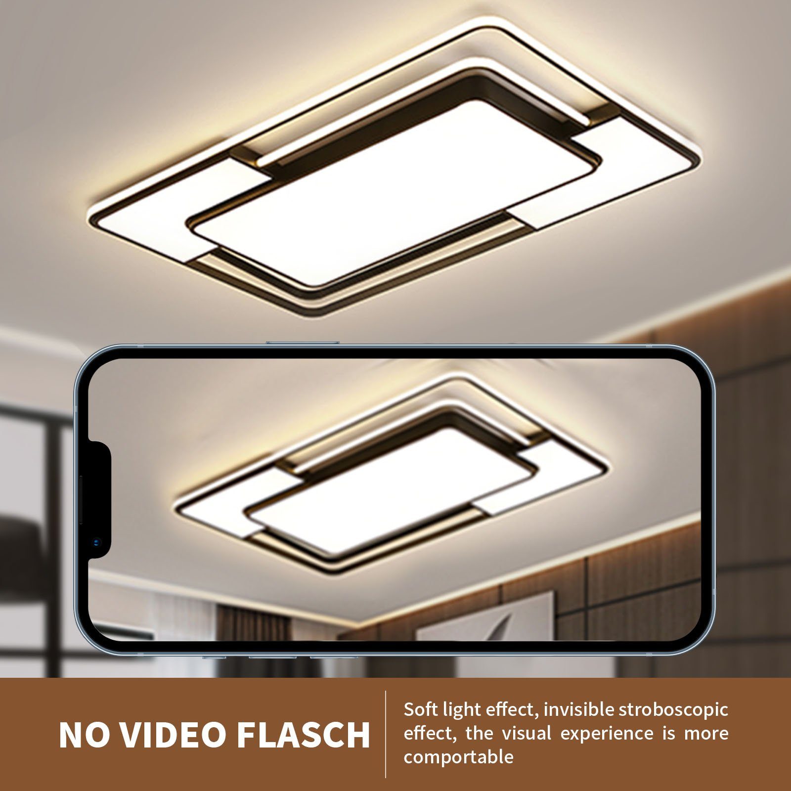 style home LED Deckenleuchte Modern Deckenlampe für Wohnzimmer Schlafzimmer Büro Küche, 150W-Dimmabr 3000-6000K, LED fest integriert, warmweiß bis kaltweiß dimmbar mit Fernbedienung, Rechteckige Lampe aus Metall, 90x60x6cm, Schwarz