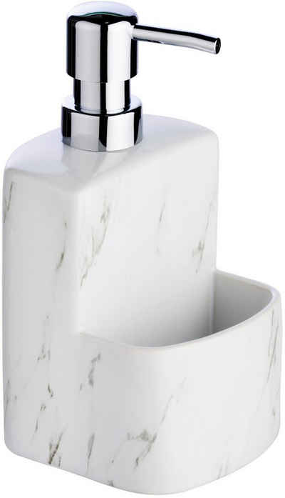 WENKO Spülmittelspender Festival Marmor, Keramik mit griffiger Soft-Touch Oberfläche, 380 ml