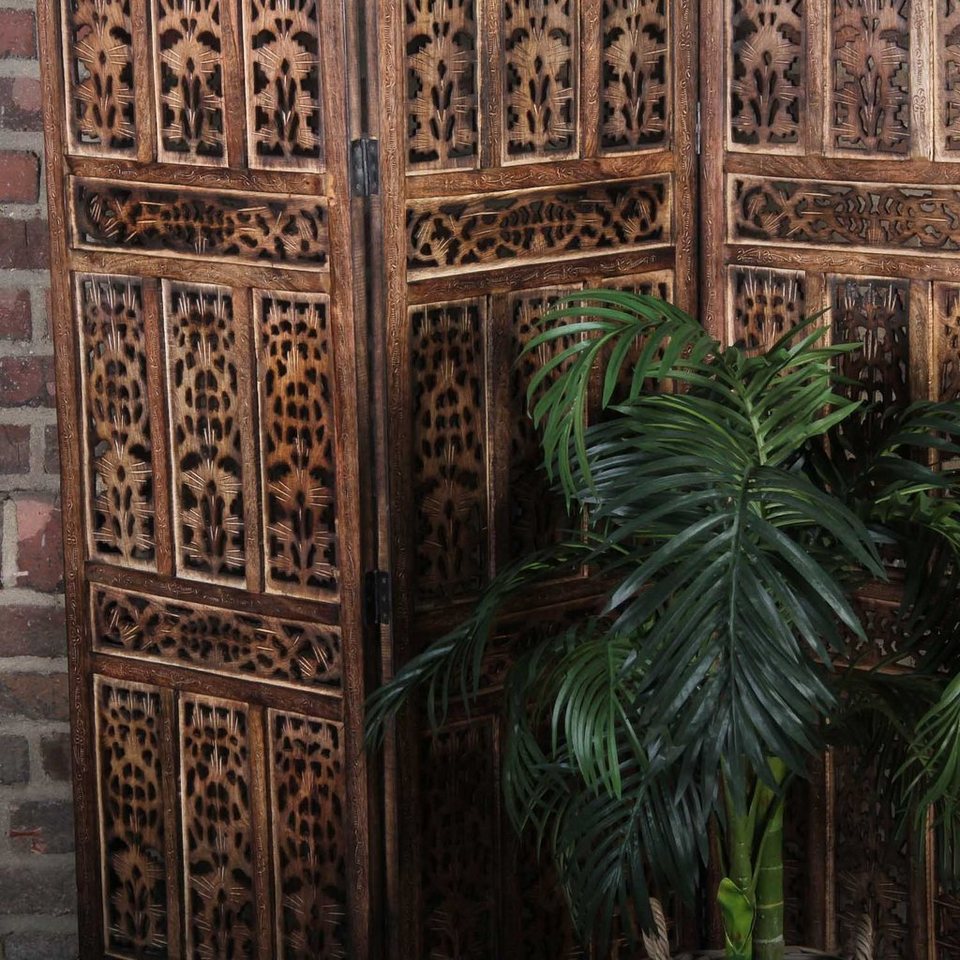 PV7030 Indische Trennwand als Raumtrenner & schöne Dekoration Casa Moro Orientalischer Paravent Raumteiler Rana 153x182 cm braun 4 teilig aus massiv Mangoholz & MDF Kunsthandwerk Pur