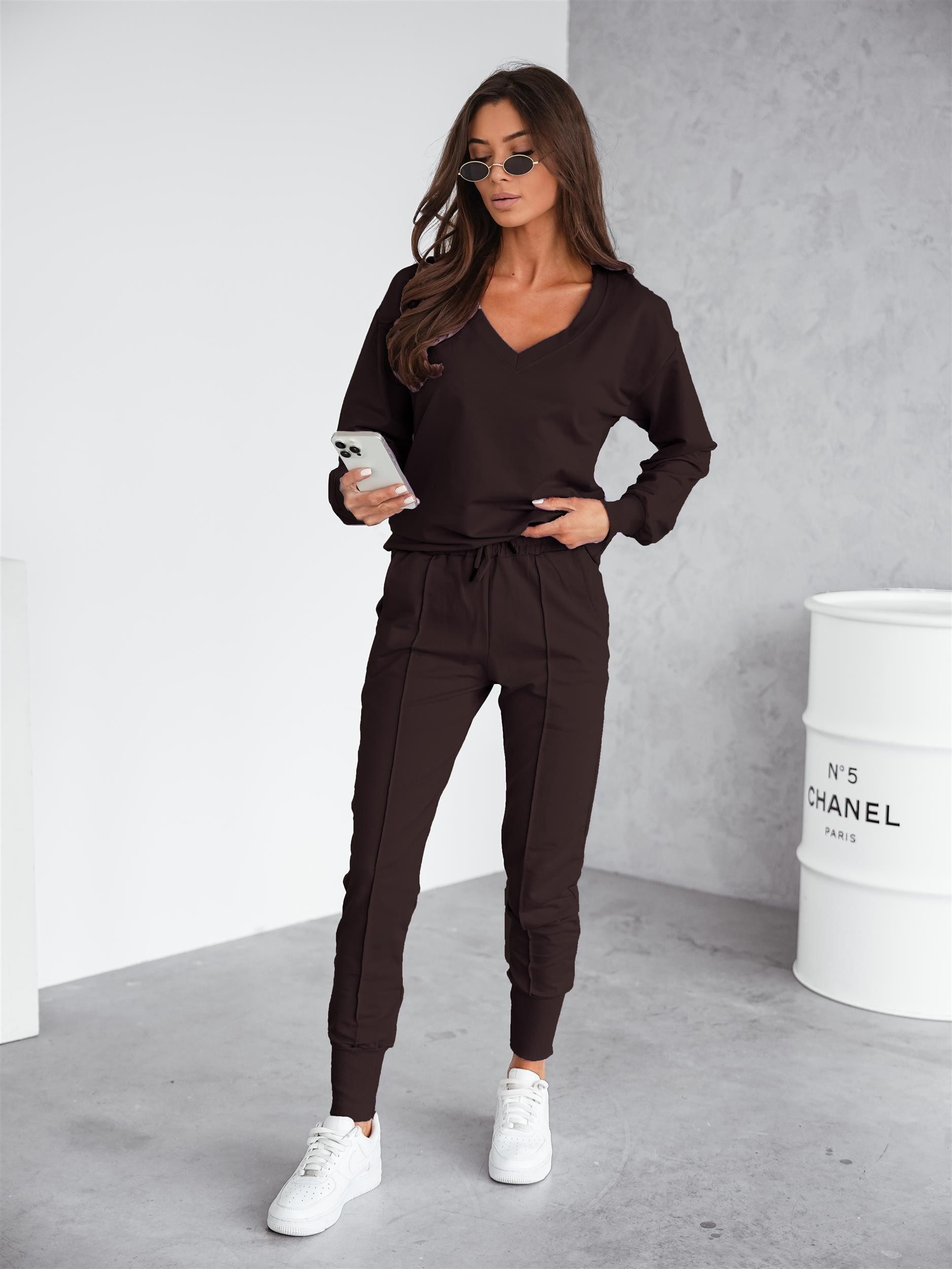 EloModa Jogginganzug Damen Jogginganzug Freizeitanzug mit Sweatshirt Baumwo günstig online kaufen