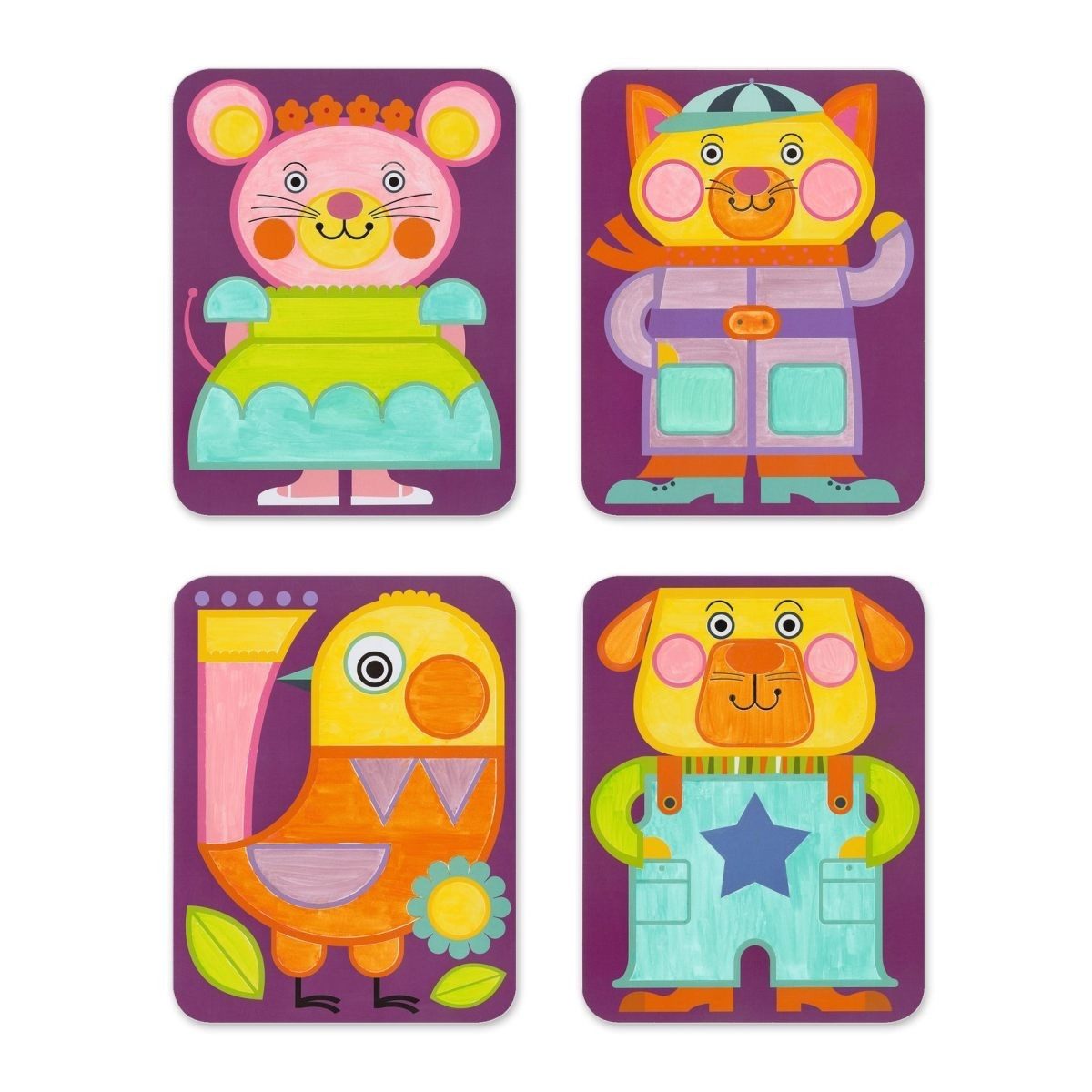 DJECO Malvorlage Malset Kinder ab 3 Jahre, 4 Tierbilder, Pinsel, Palette, kreatives Set