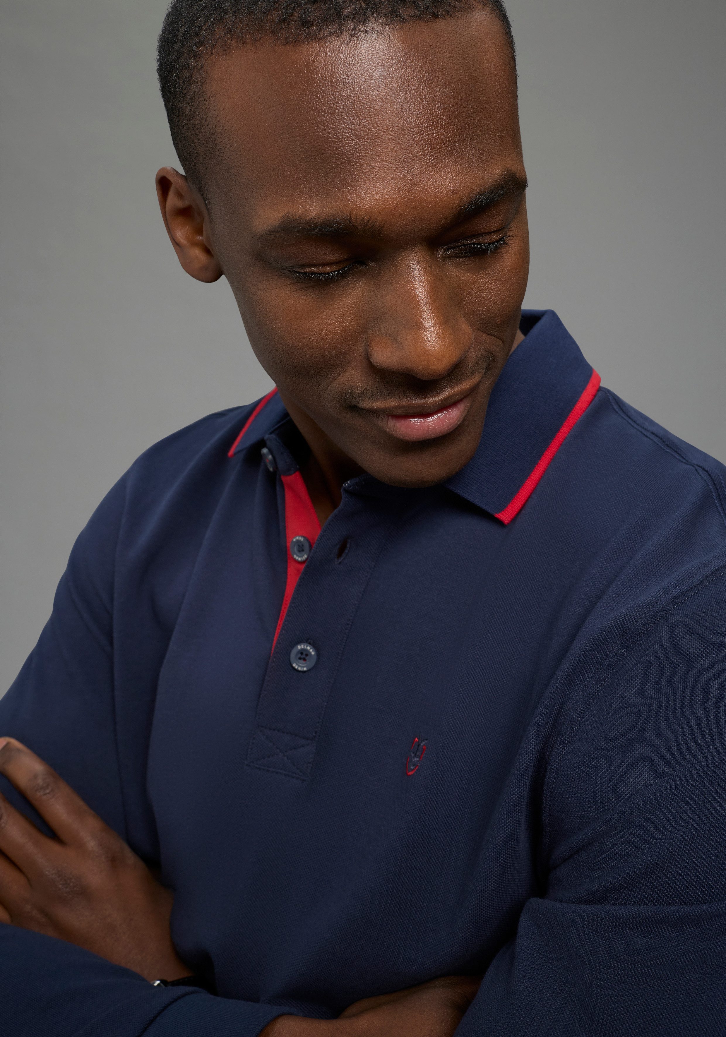 DELMAO Langarm-Poloshirt Neue Kollektion! schmale Passform, Langarm, unifarben, mit Polokragen