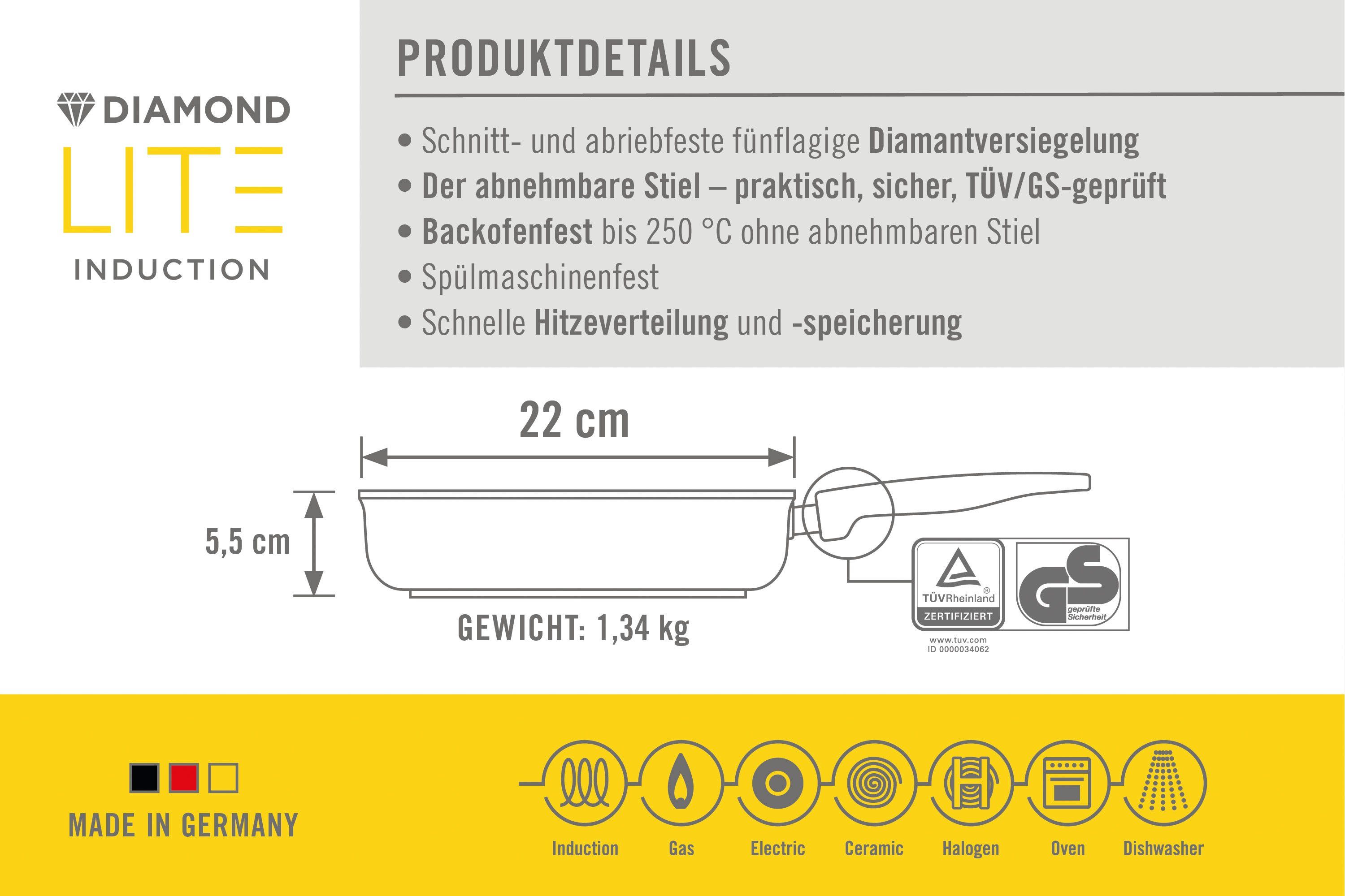 WOLL Bratpfanne MADE IN GERMANY - Diamond Lite, Aluminiumguss (1-tlg), abnehmbarer Stiel, Induktion – Bild 4 von 5