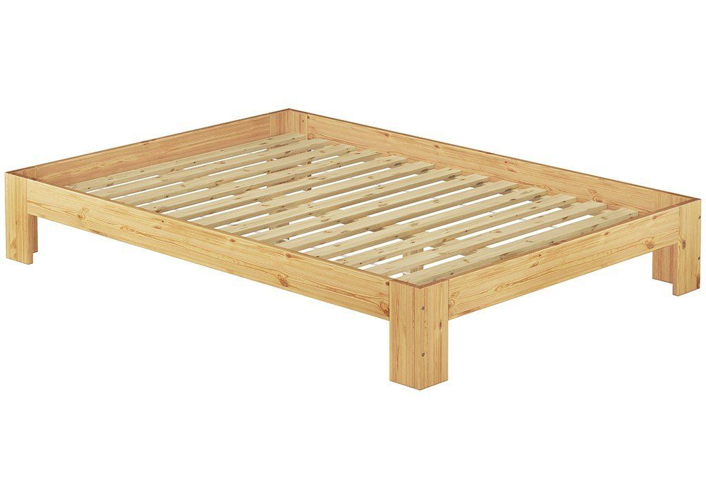 ERST-HOLZ Bett Futonbett 140x200 Kiefer mit massiv lackiert Kieferfarblos Rollrost