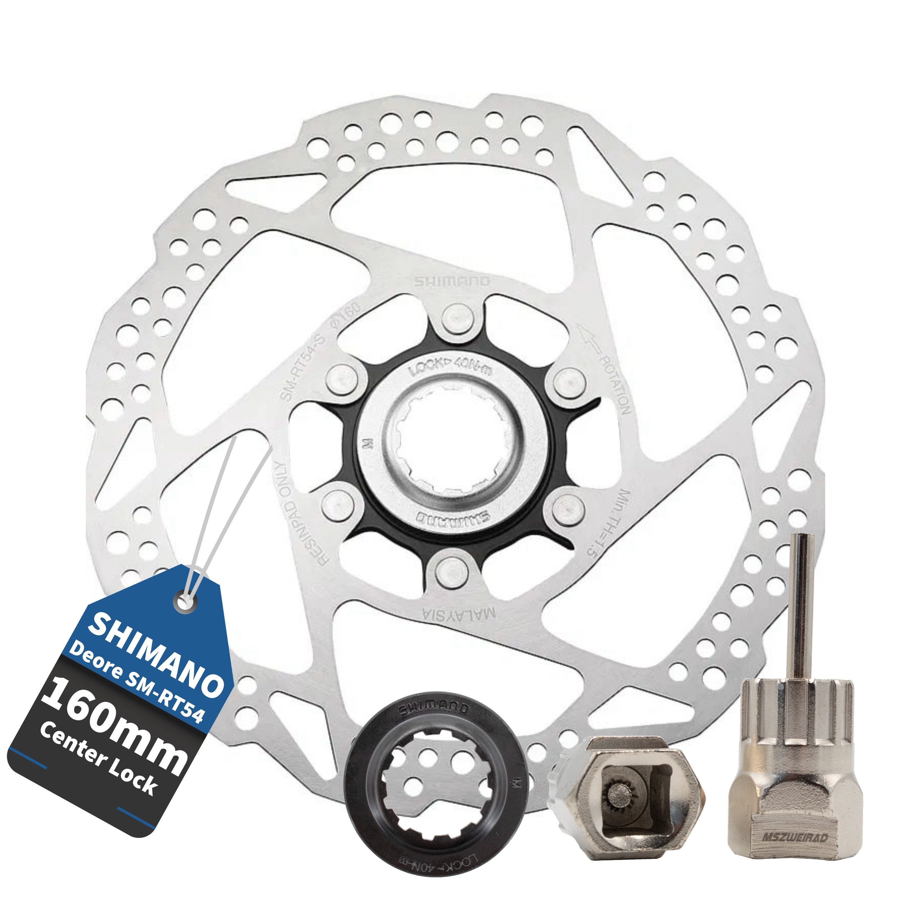 MSZweirad Scheibenbremse Shimano Bremsscheibe SM-RT54 160mm Centerlock Innenverzahnung Werkzeug
