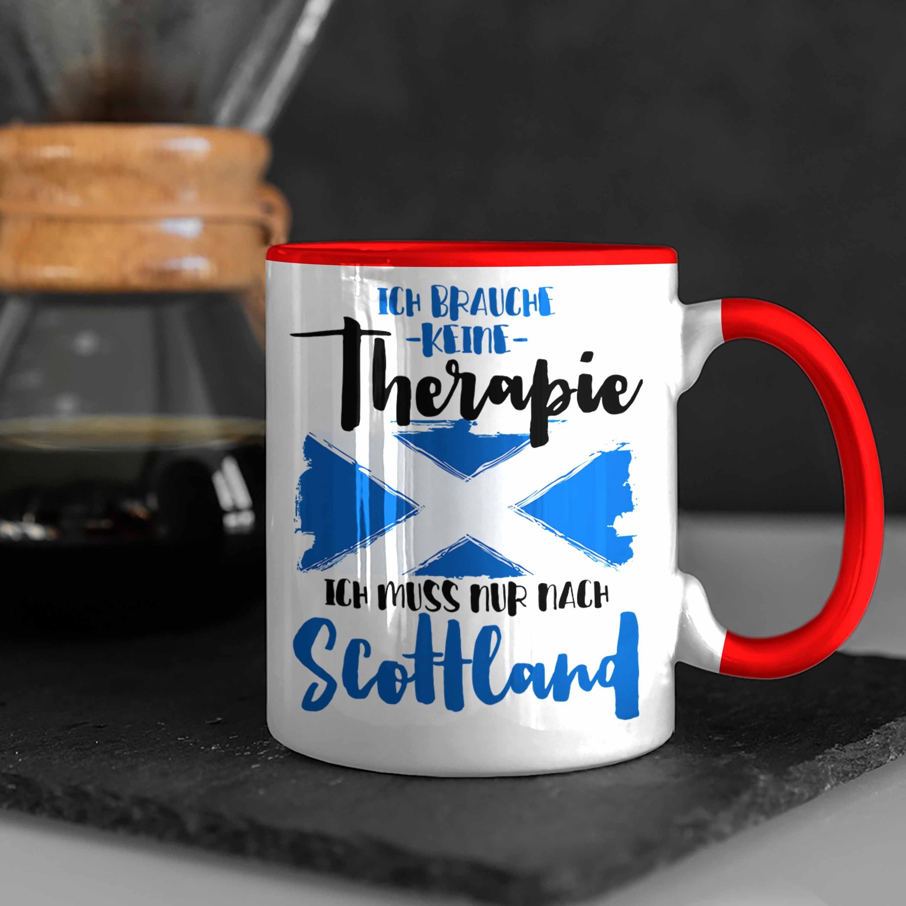 Trendation Tasse Schottland Tasse Geschenk Scottland Grafik Spruch Geschenkidee Rot Lustig