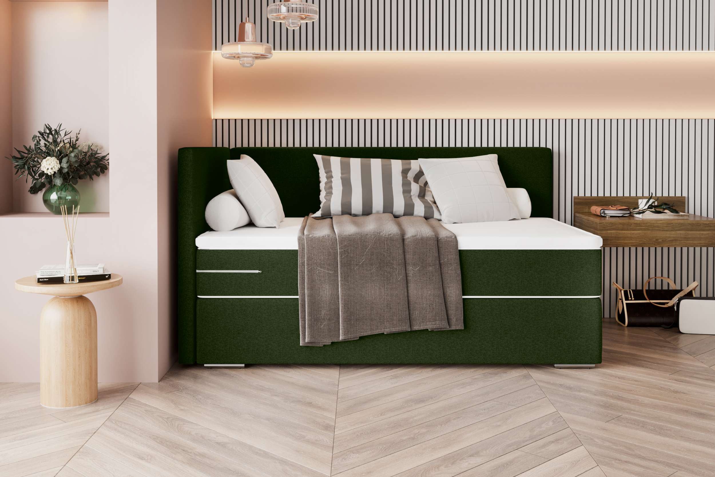 99rooms Boxspringbett Phönix Mini Plus (Schlafzimmerbett, Bett), mit Taschenfederkernmatratze und Topper, in Webstoff MALMO_NEW