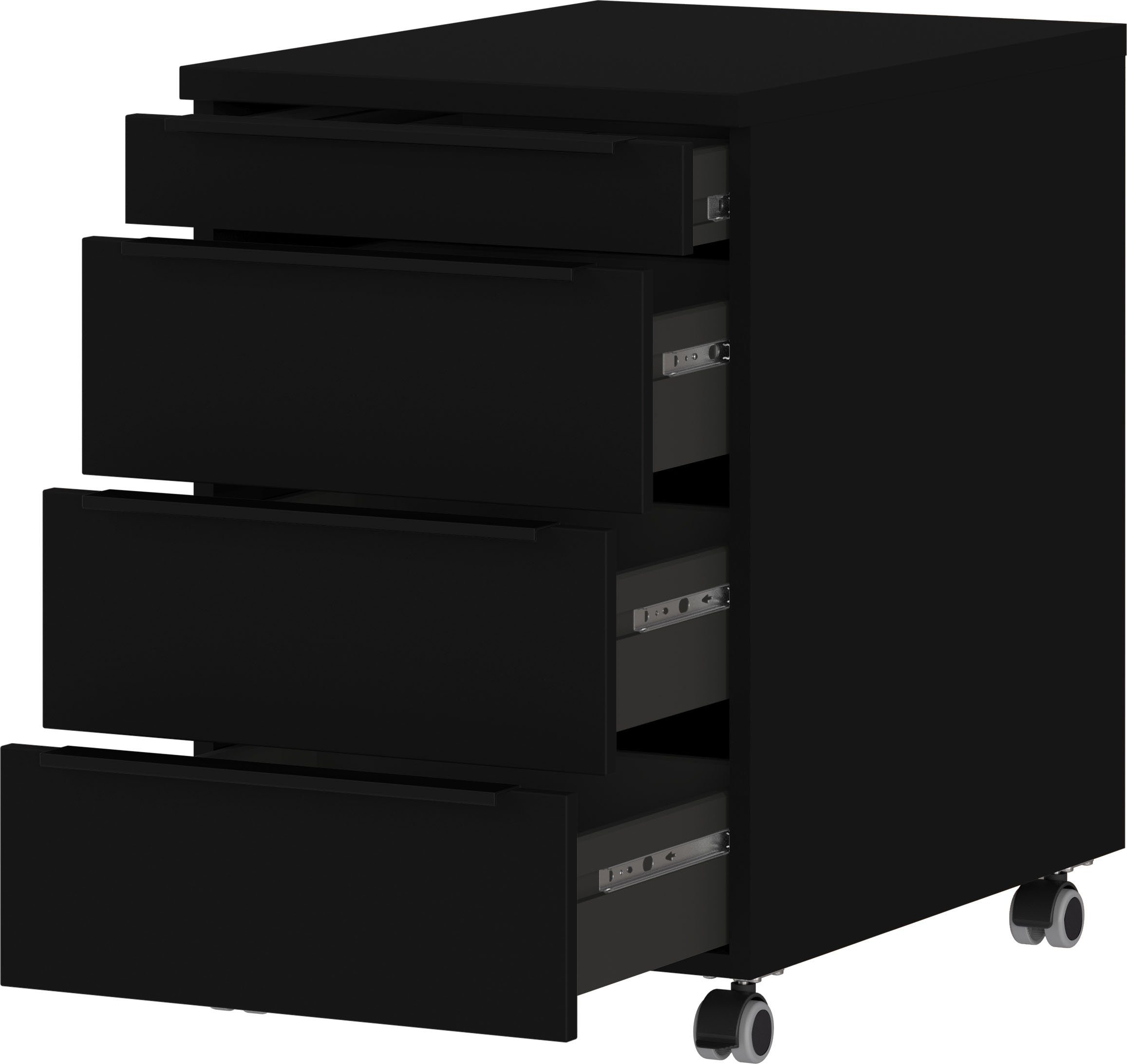 GERMANIA Rollcontainer Mailand, mit 4 Schubladen, optional mit Schubladendämpfung, Utensilienfach, 42x63 cm, Made in Germany