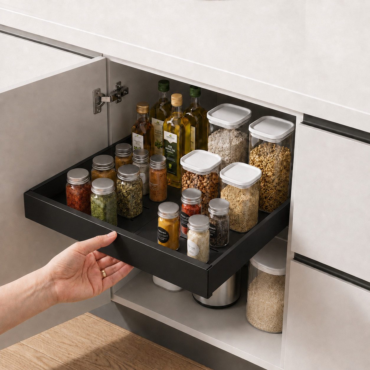 VIVREAL Küchenorganizer-Set Teleskopschublade küche, Besteckkasten für schubladen, ohne Bohren, (1-tlg), Flexibel 32–52 cm, bis 15 kg belastbar, für Küche Speisekammer