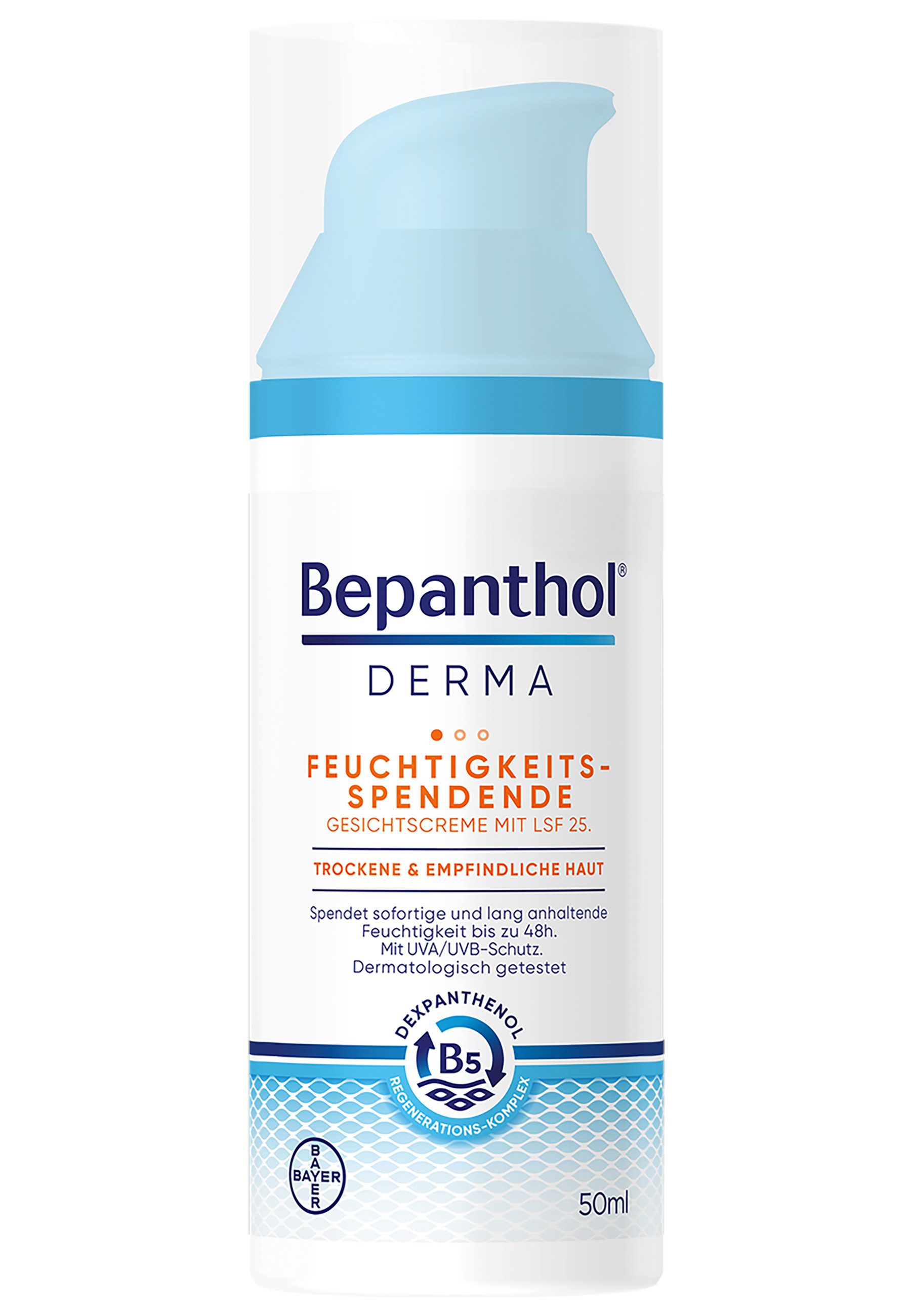 Bepanthol Gesichtspflege Feuchtigkeitsspendende Gesichtscreme mit LSF 25, spendet sofortige & lang anhaltende Feuchtigkeit für bis zu 48h