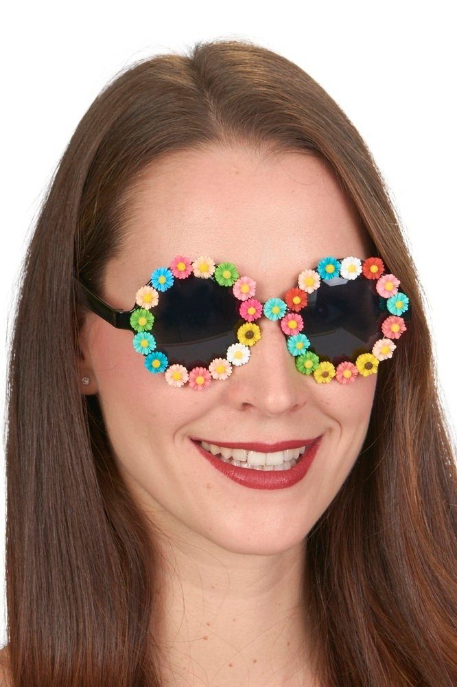 Kostüm Hippie Brille mit Blumen - Bunt