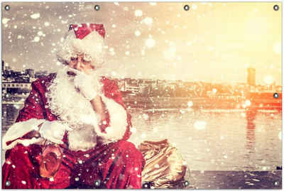 Wallario Sichtschutzzaunmatten Christmas-Party - Weihnachtsmann mit Schnaps und Zigarre