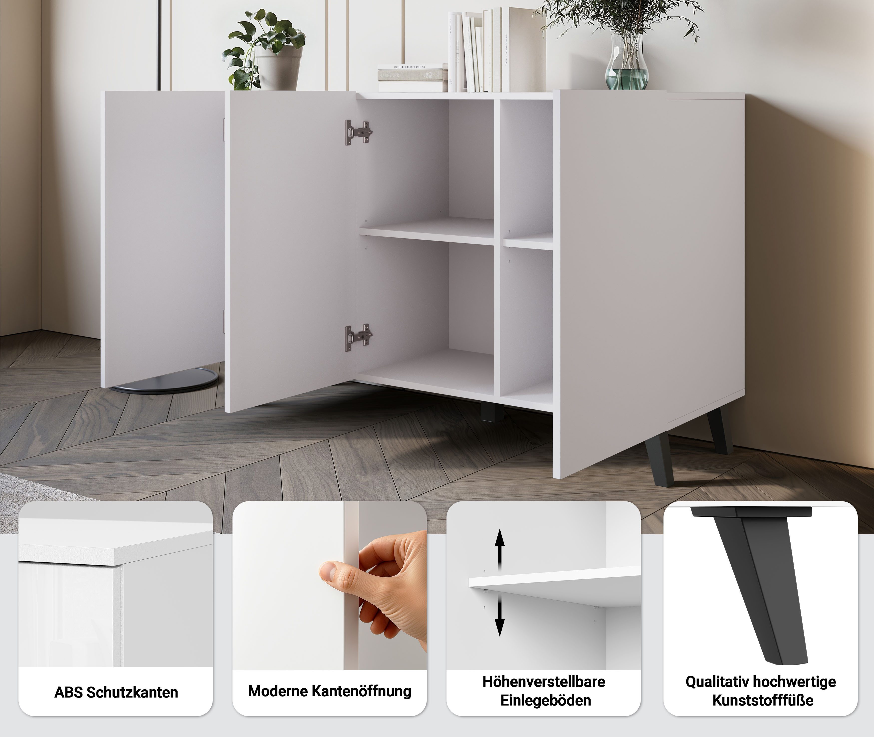 Home affaire Sideboard SIDEBOARD PHUKET II, Stilvolle, grifflose Kommode, Breite 120cm (1 St), Mit 6 Fächern und höhenverstellbaren Einlegeböden