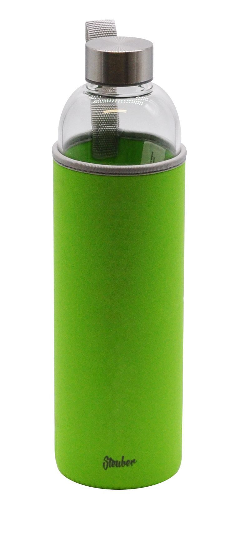 Steuber Trinkflasche, Glas-Trinkflasche mit Tasche grün 1000 ml für Büro und Sport
