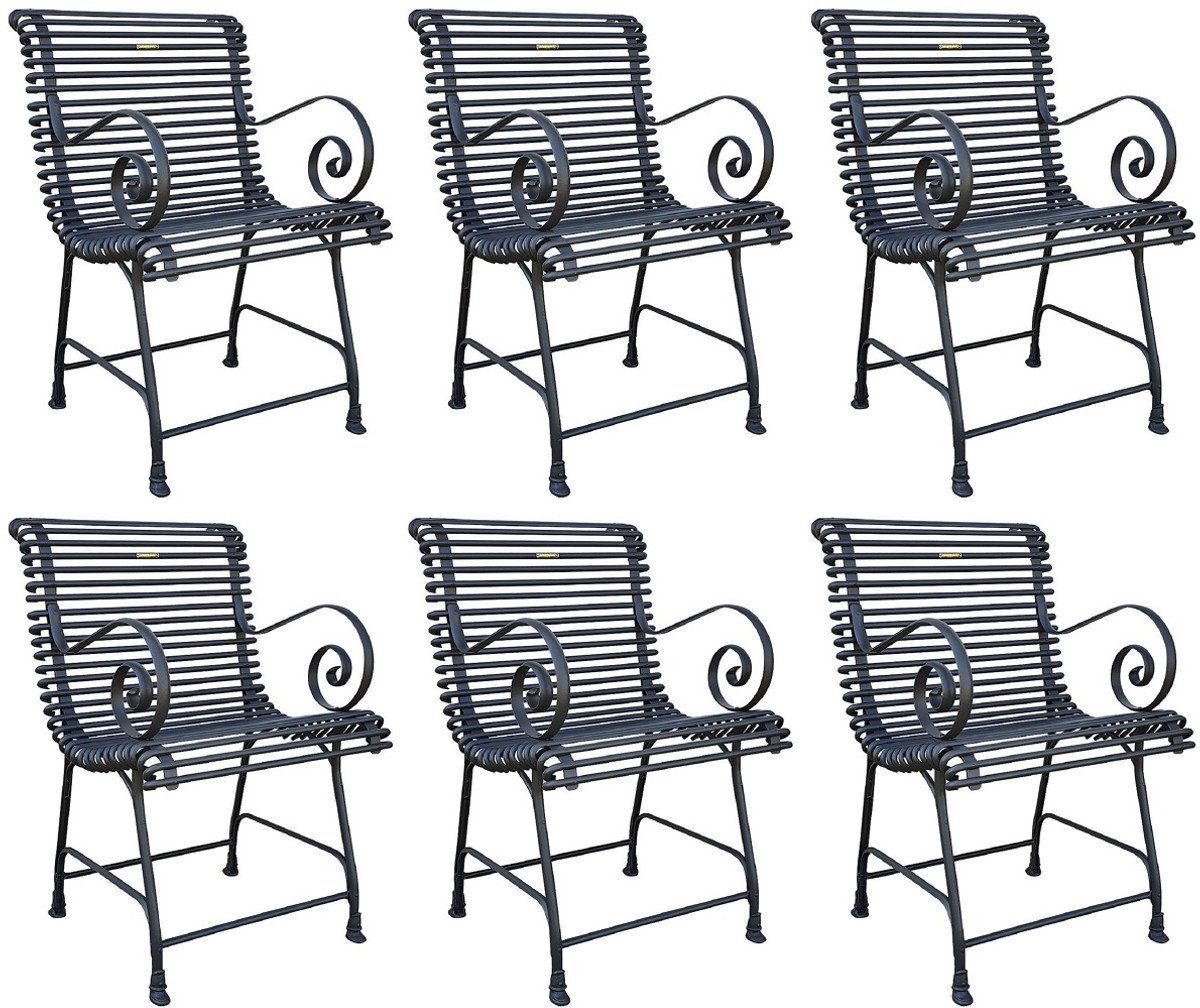 Casa Padrino Gartenstuhl Jugendstil Gartenstuhl Set Schwarz 44 x 50 cm - Handgefertigte Schmiedeeisen Stühle mit Armlehnen - Nostalgische Garten Möbel