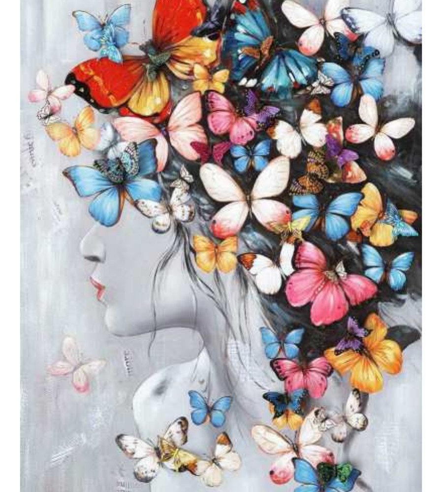 Rötting Design Malen nach Zahlen Diamond Painting Set 5D DIY Motiv Frau mit Schmetterlingen (Komplett-Set), Diamond Painting На полный экран, Lieferung enthält alle Utensilien